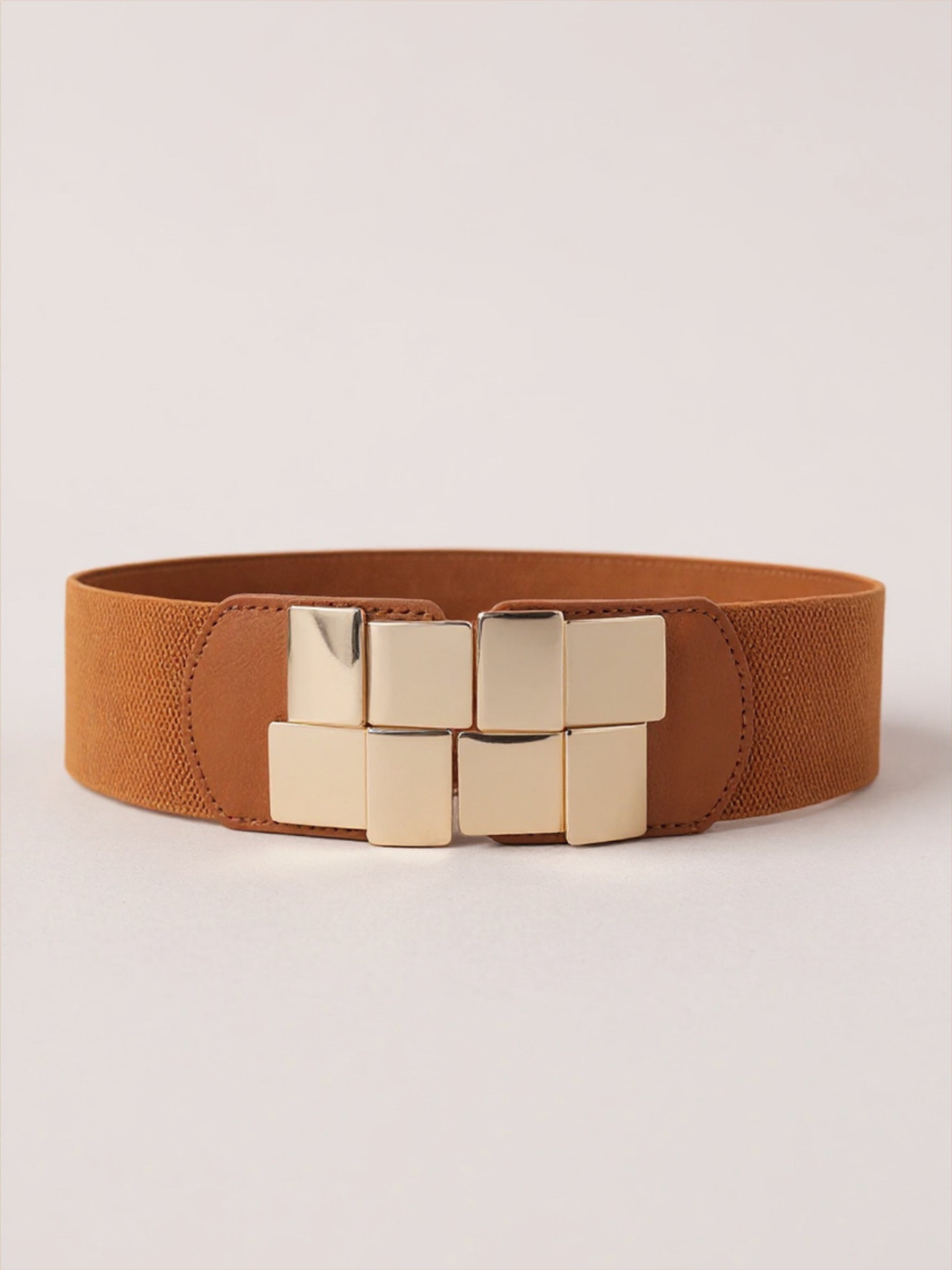Gold Geometric Buckle Elastic Wide Belt