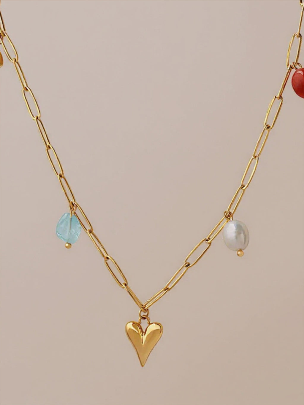 Gold Titanium Steel Heart Pendant Necklace