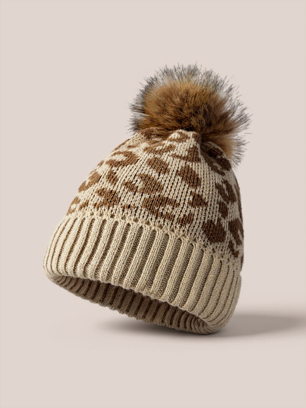 Leopard Pom-Pom Cuffed Beanie