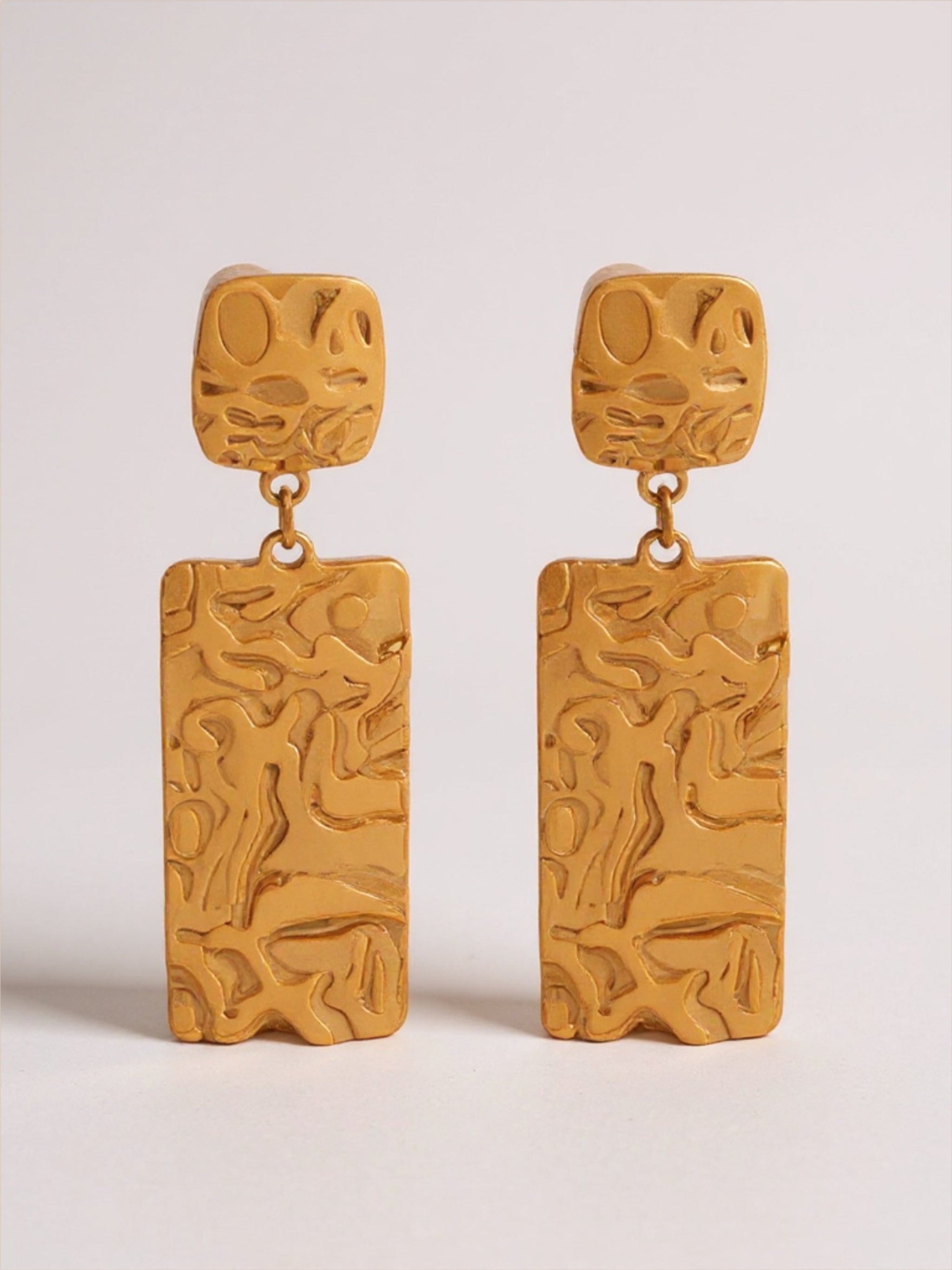 Gold Titanium Steel Textured Geometric Earrings