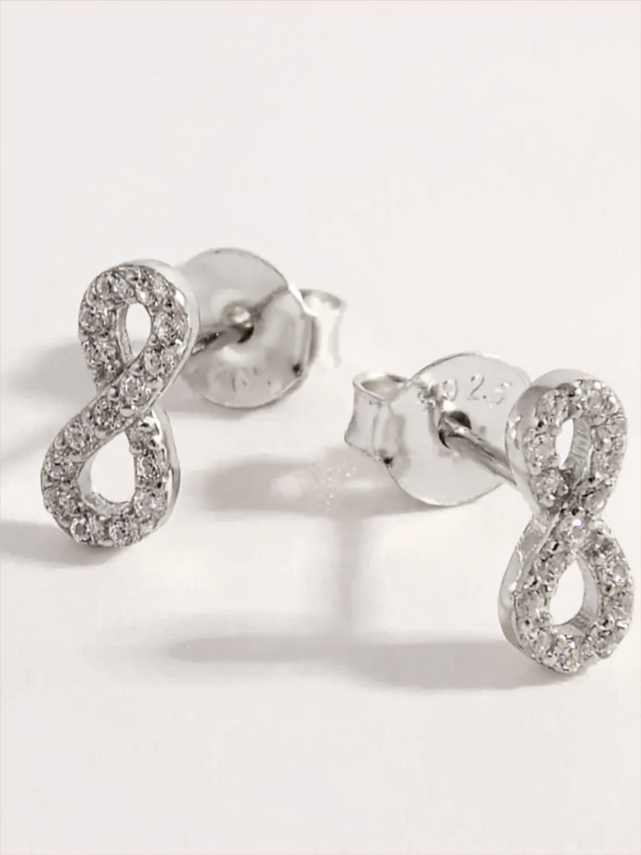 925 Sterling Silver CZ Infinity Stud Earrings
