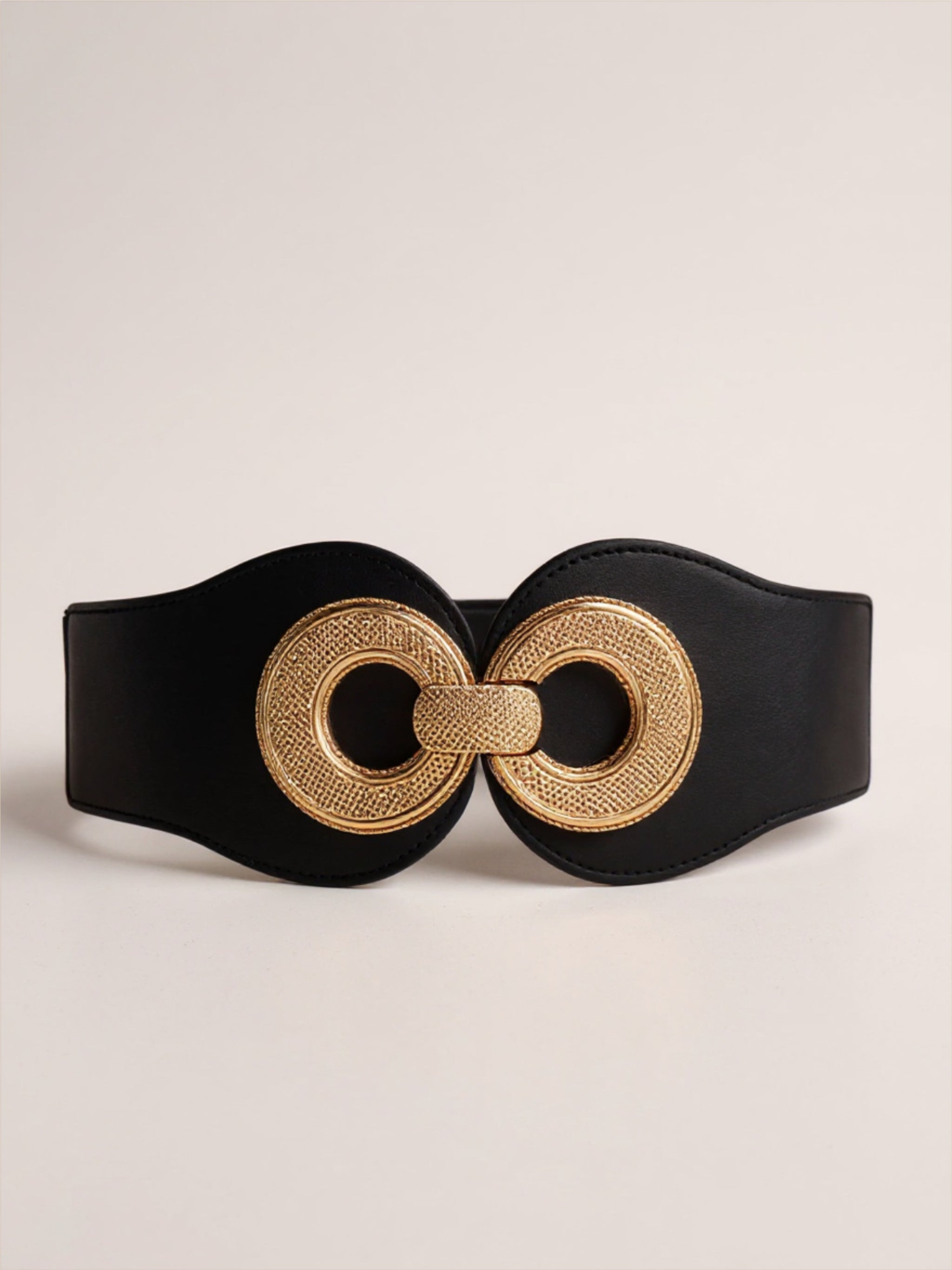 Gold Buckle Elastic Vegan Leather Belt