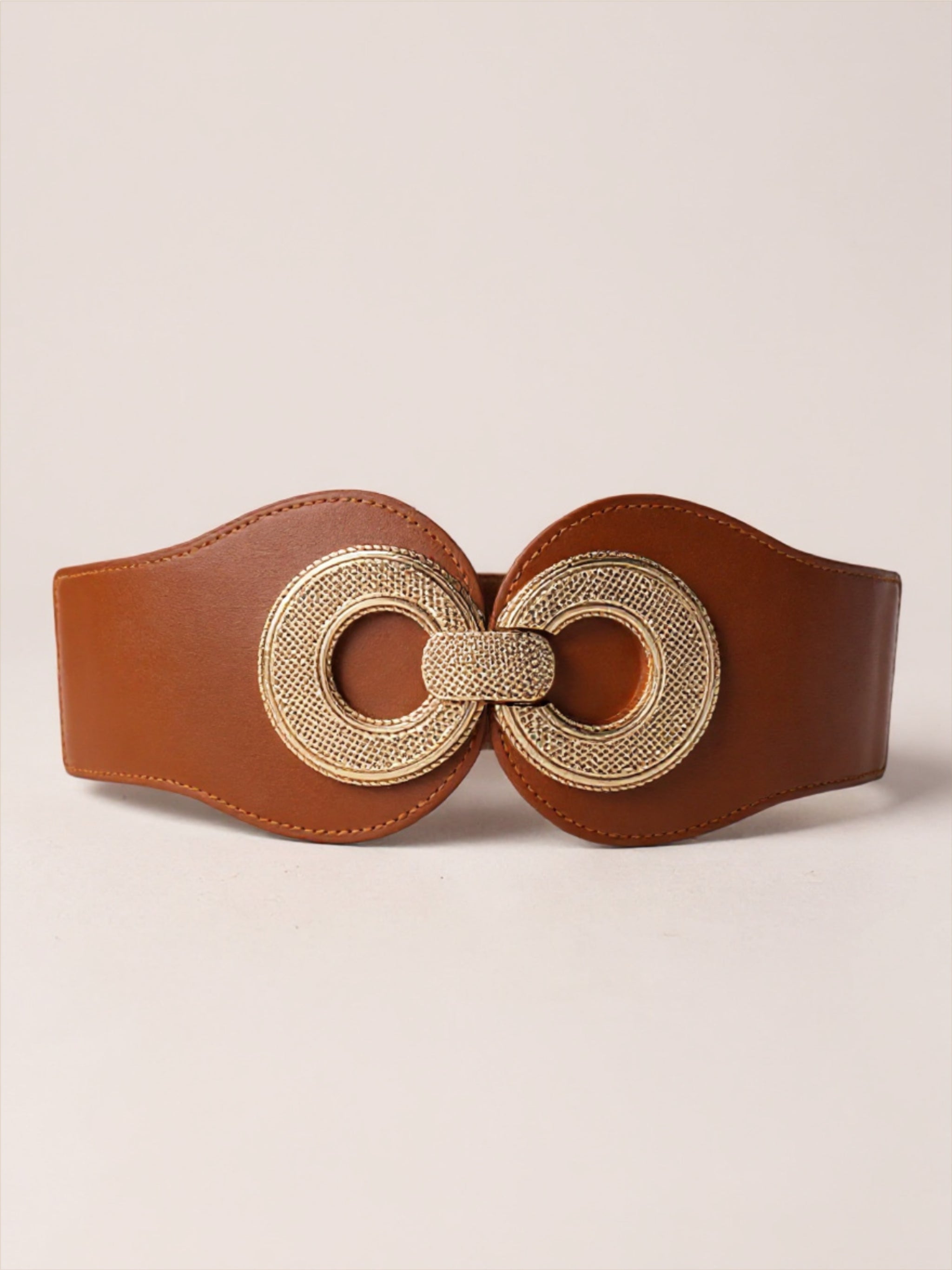 Gold Buckle Elastic Vegan Leather Belt