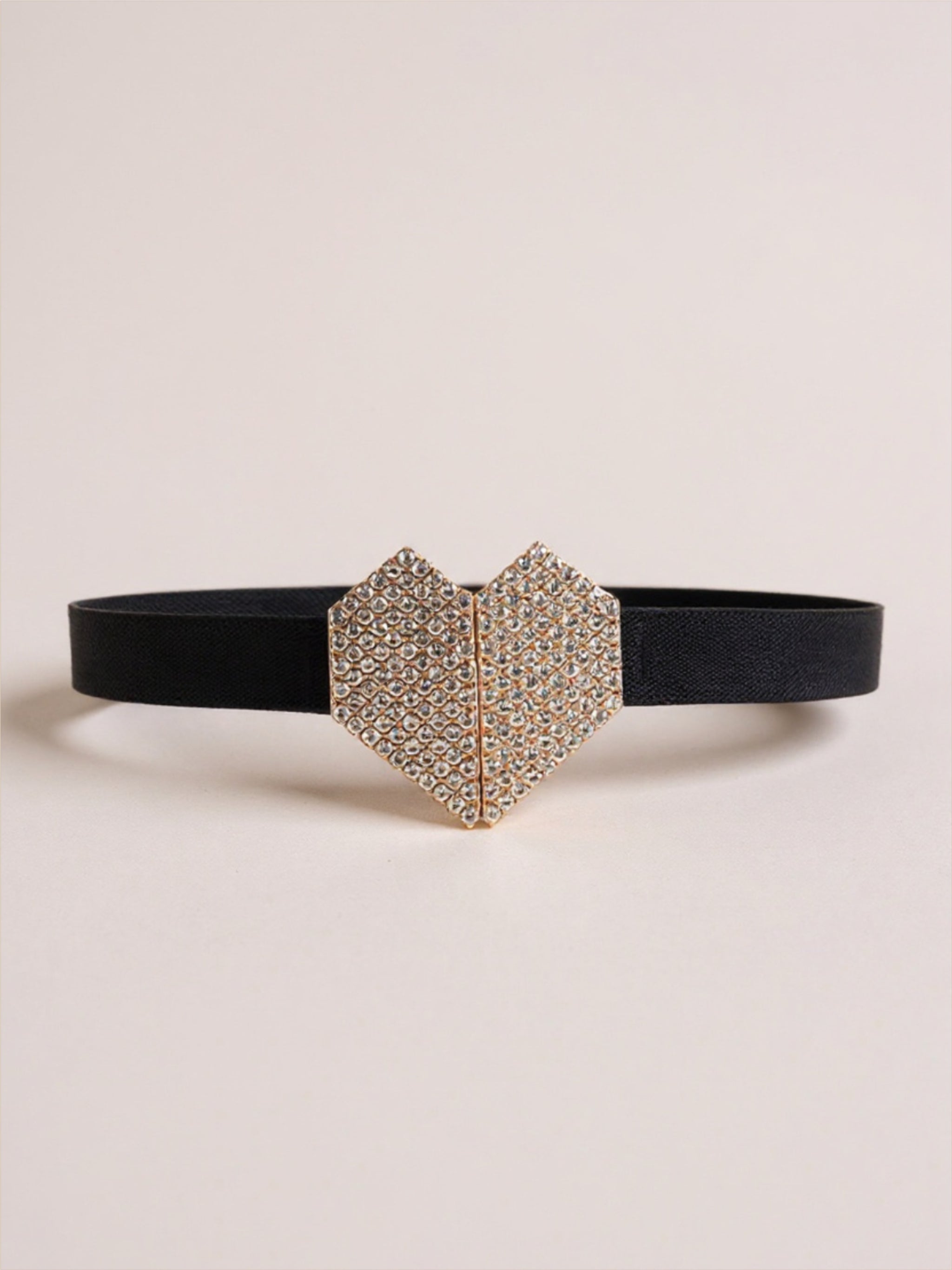 Silver Rhinestone Heart Buckle Elastic Belt