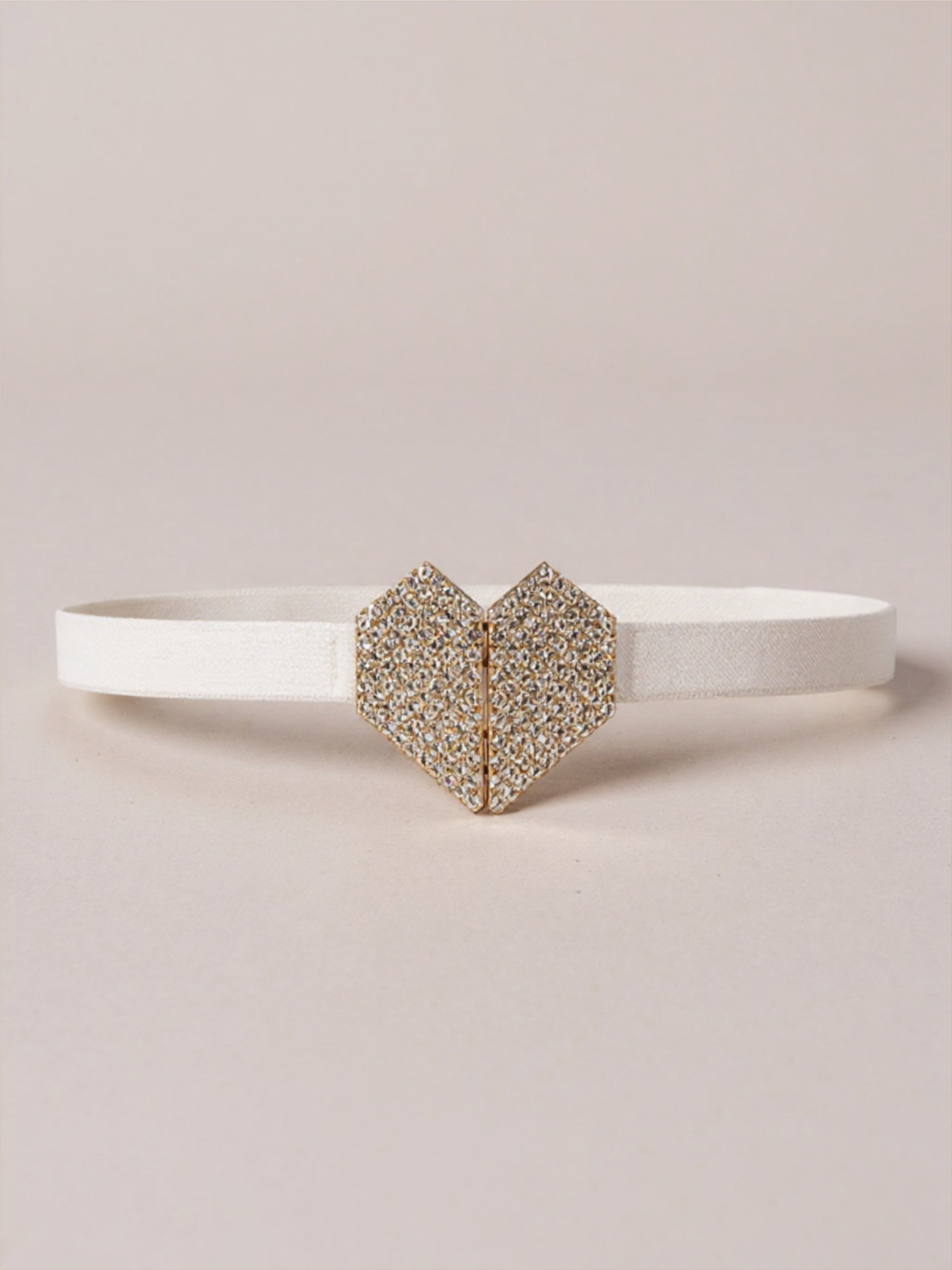 Silver Rhinestone Heart Buckle Elastic Belt