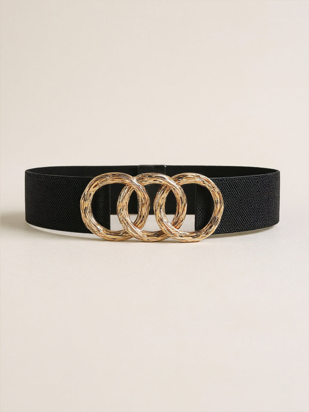 Gold Triple Ring Buckle Elastic Wide Belt