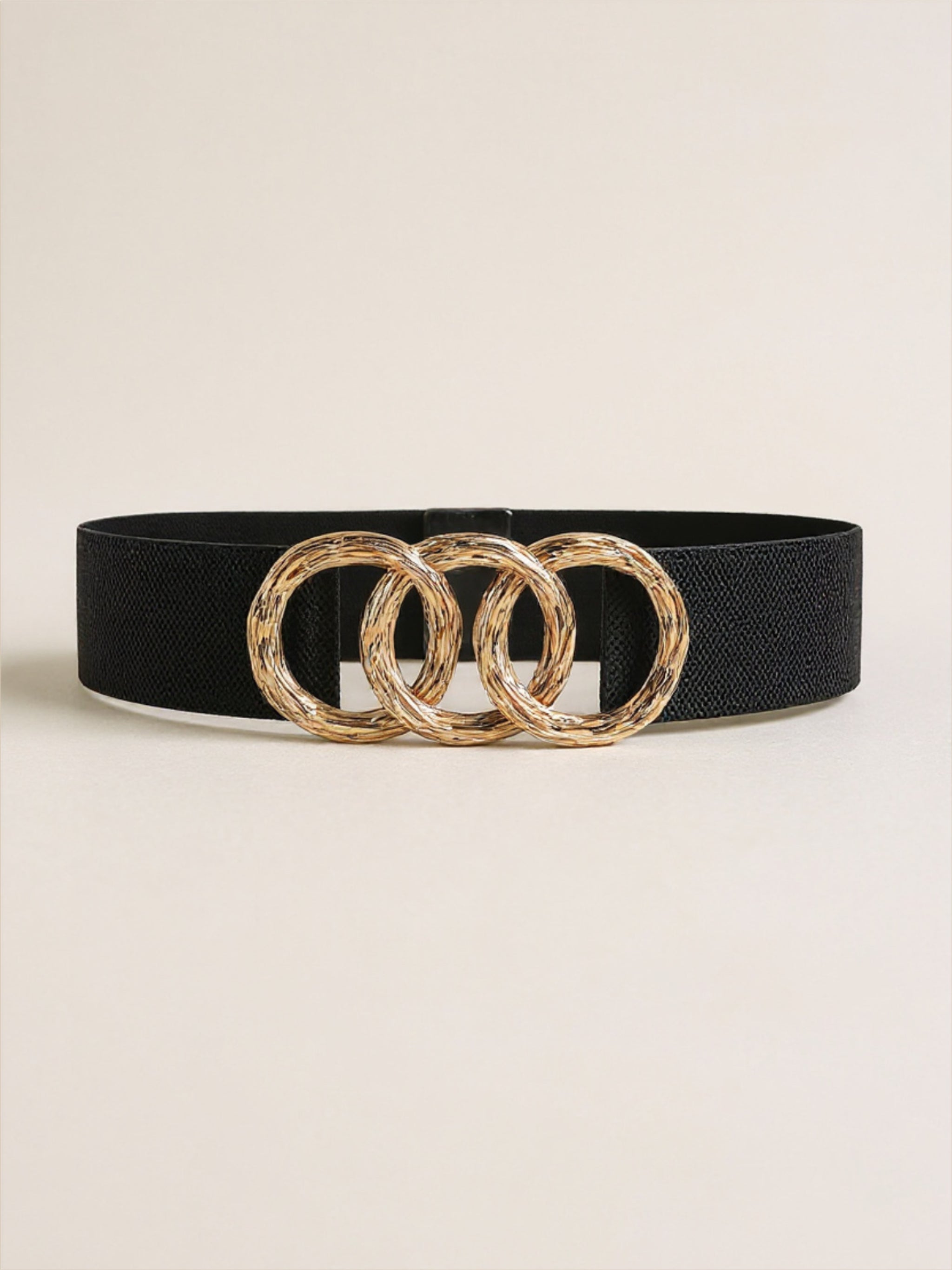 Gold Triple Ring Buckle Elastic Wide Belt