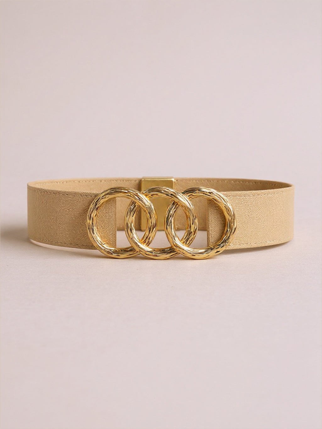 Gold Triple Ring Buckle Elastic Wide Belt