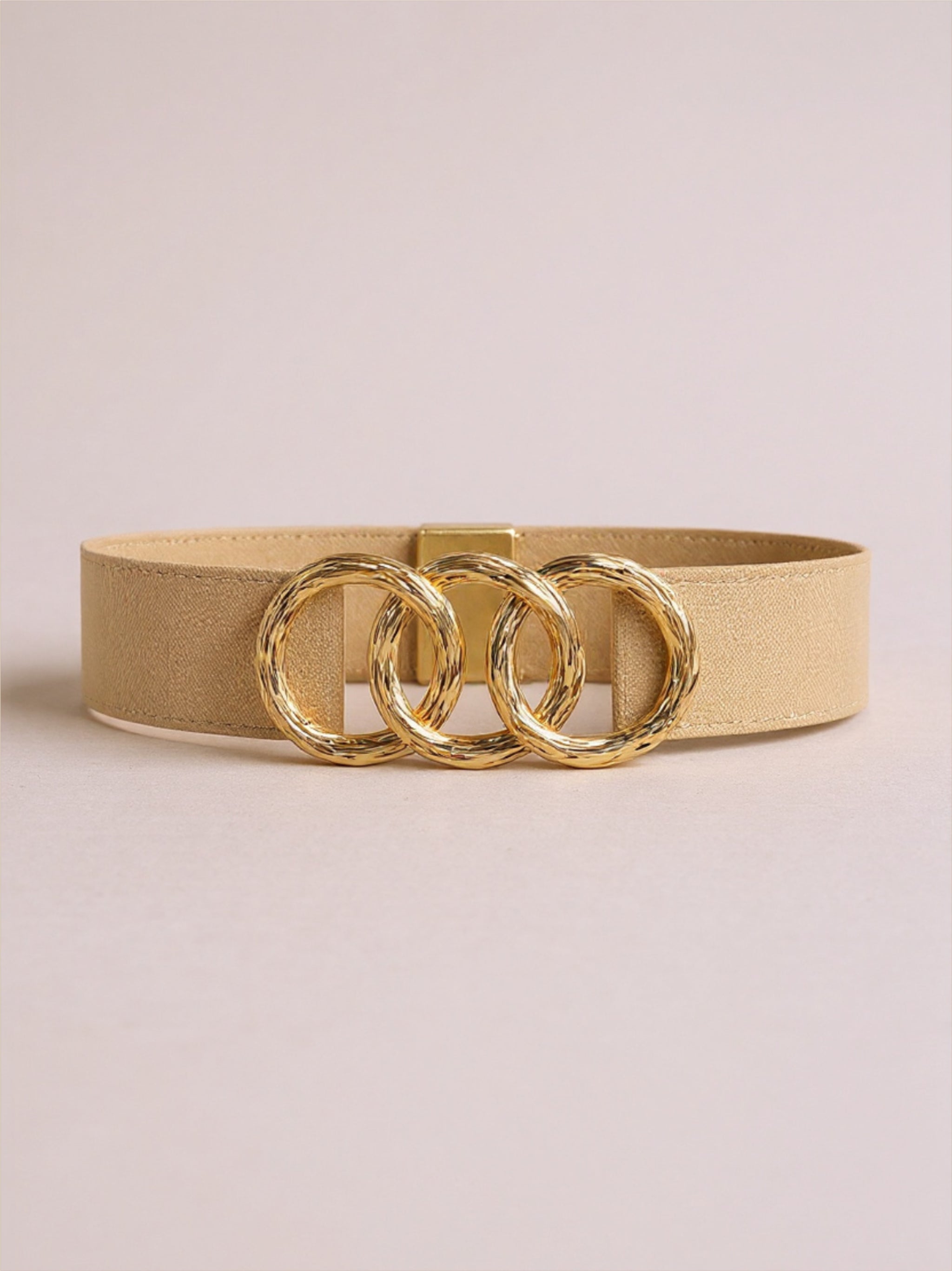 Gold Triple Ring Buckle Elastic Wide Belt