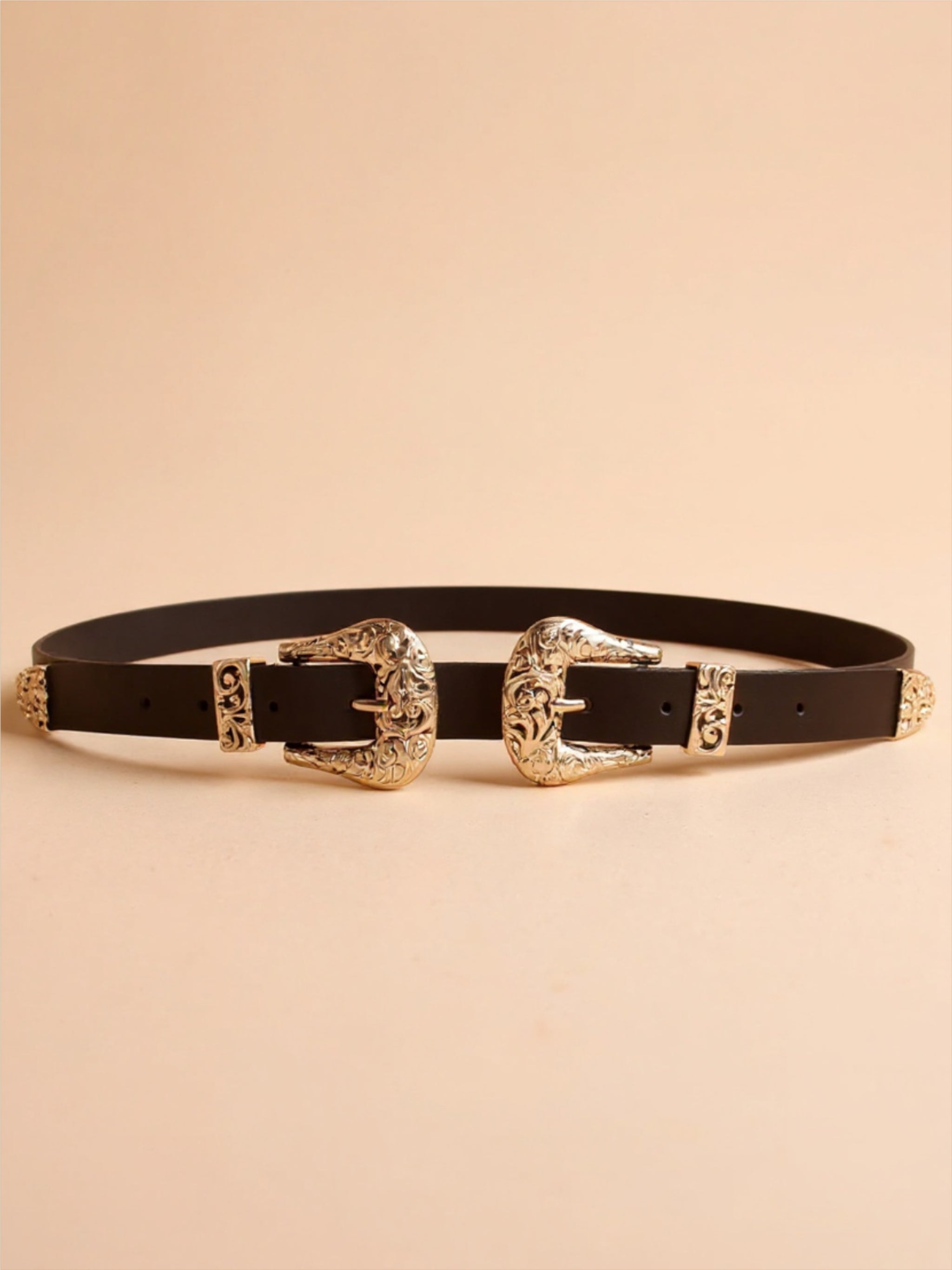 Double Buckle Vegan Leather Leather Belt