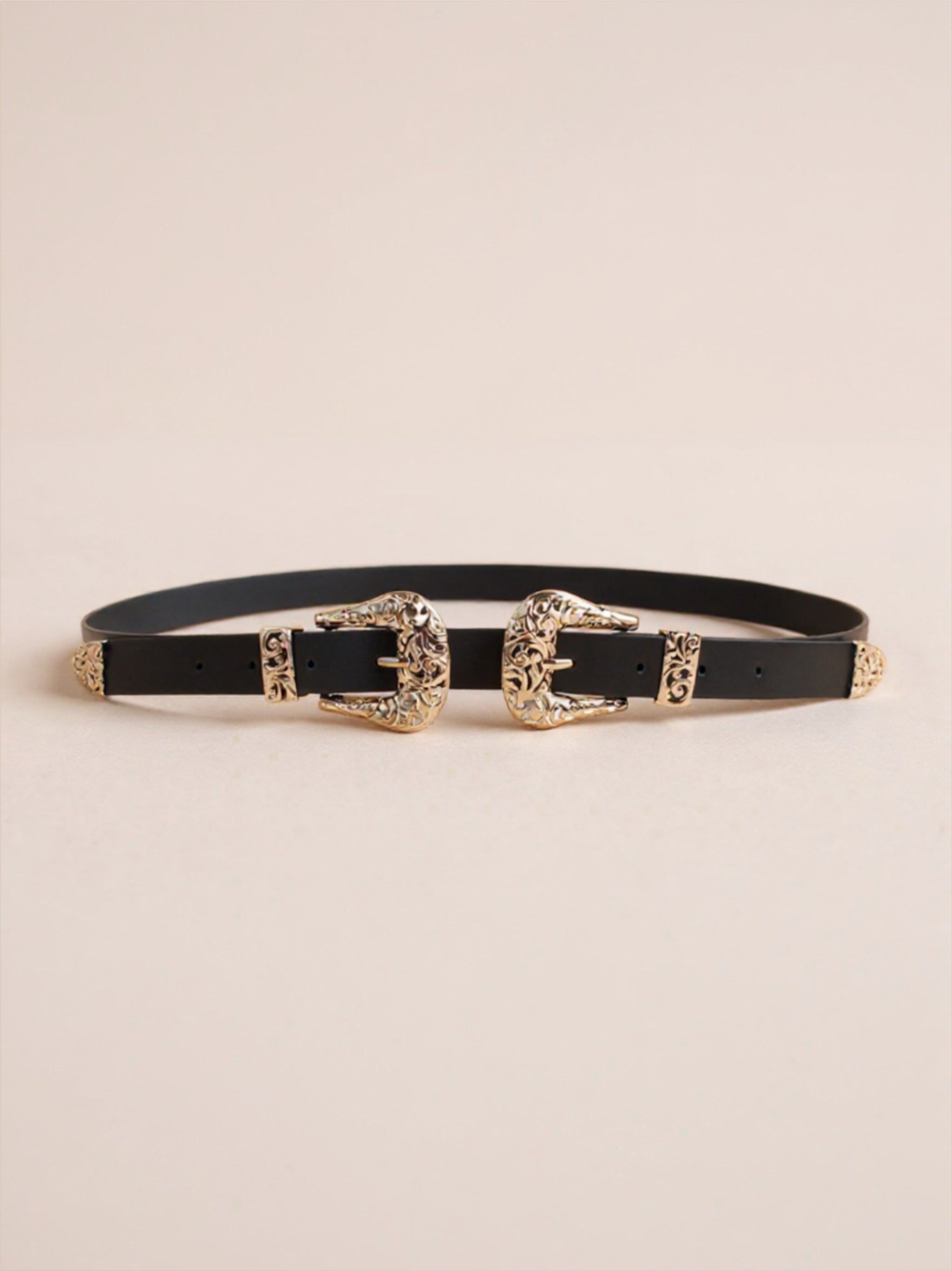 Double Buckle Vegan Leather Leather Belt