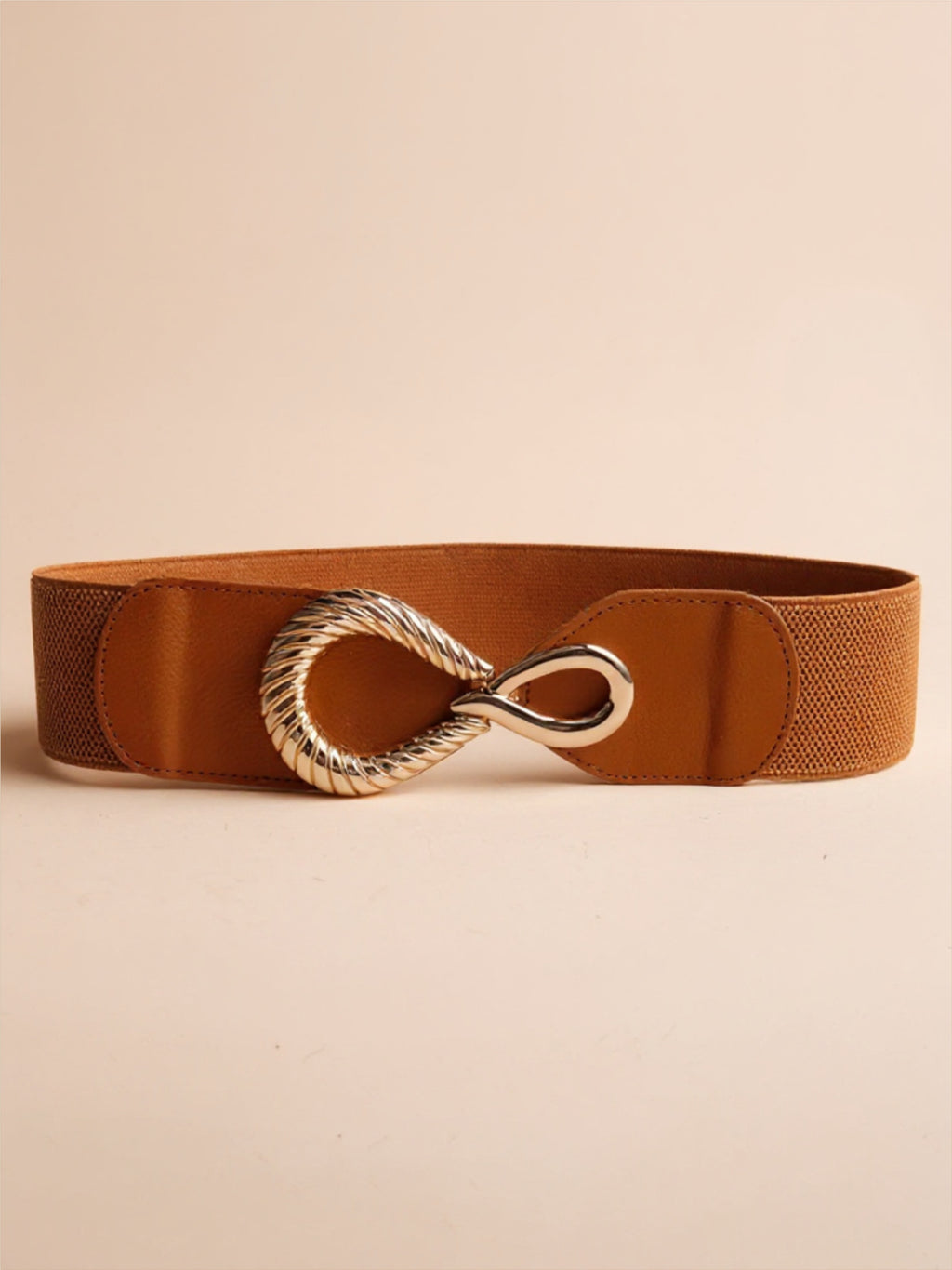Ribbed Gold Buckle Elastic Belt