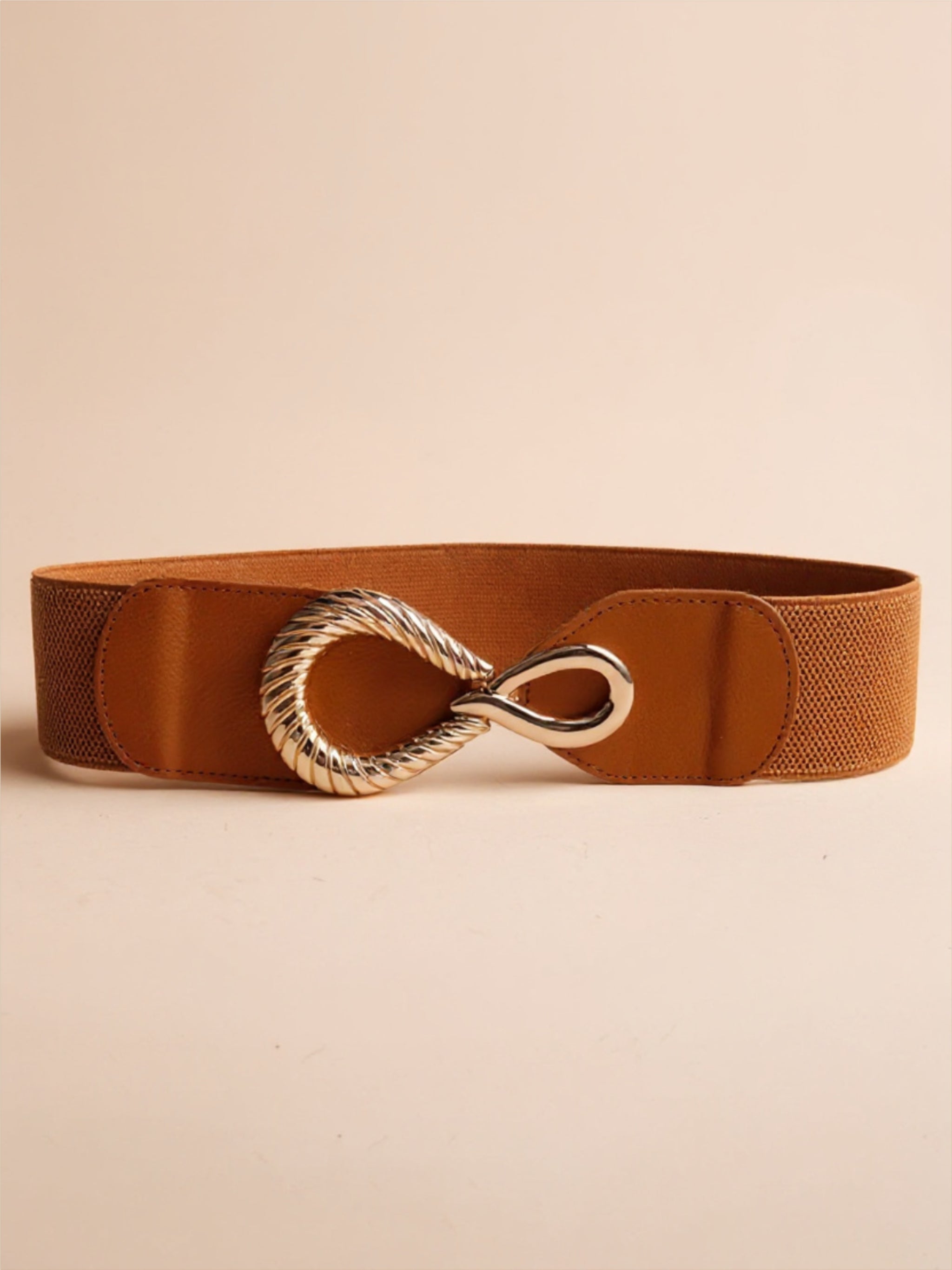 Ribbed Gold Buckle Elastic Belt