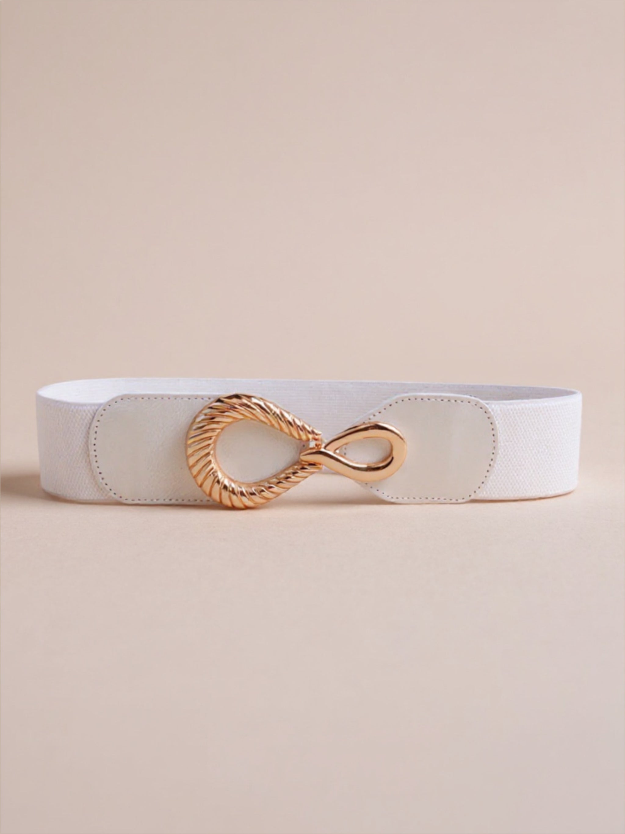 Ribbed Gold Buckle Elastic Belt