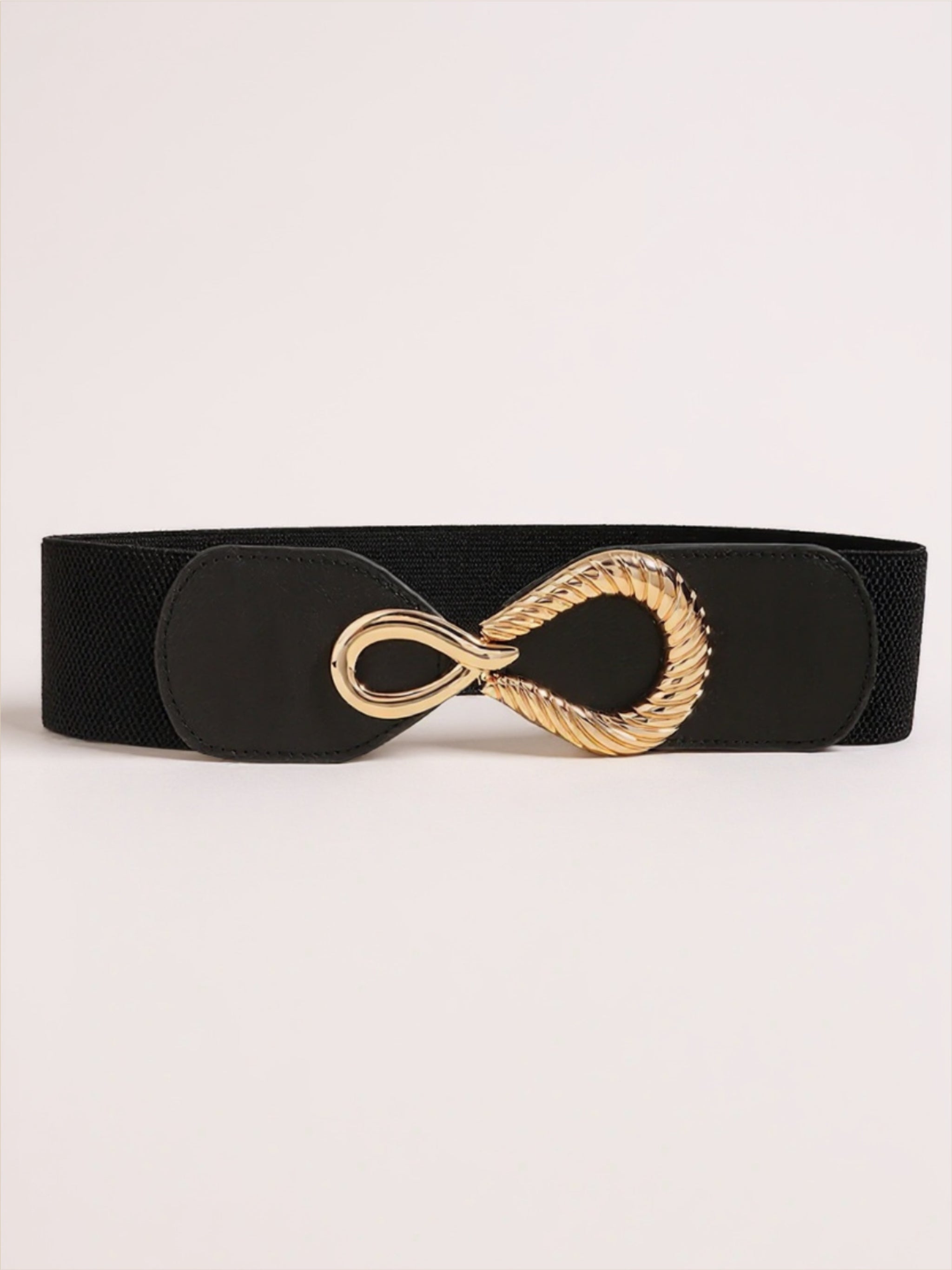Ribbed Gold Buckle Elastic Belt