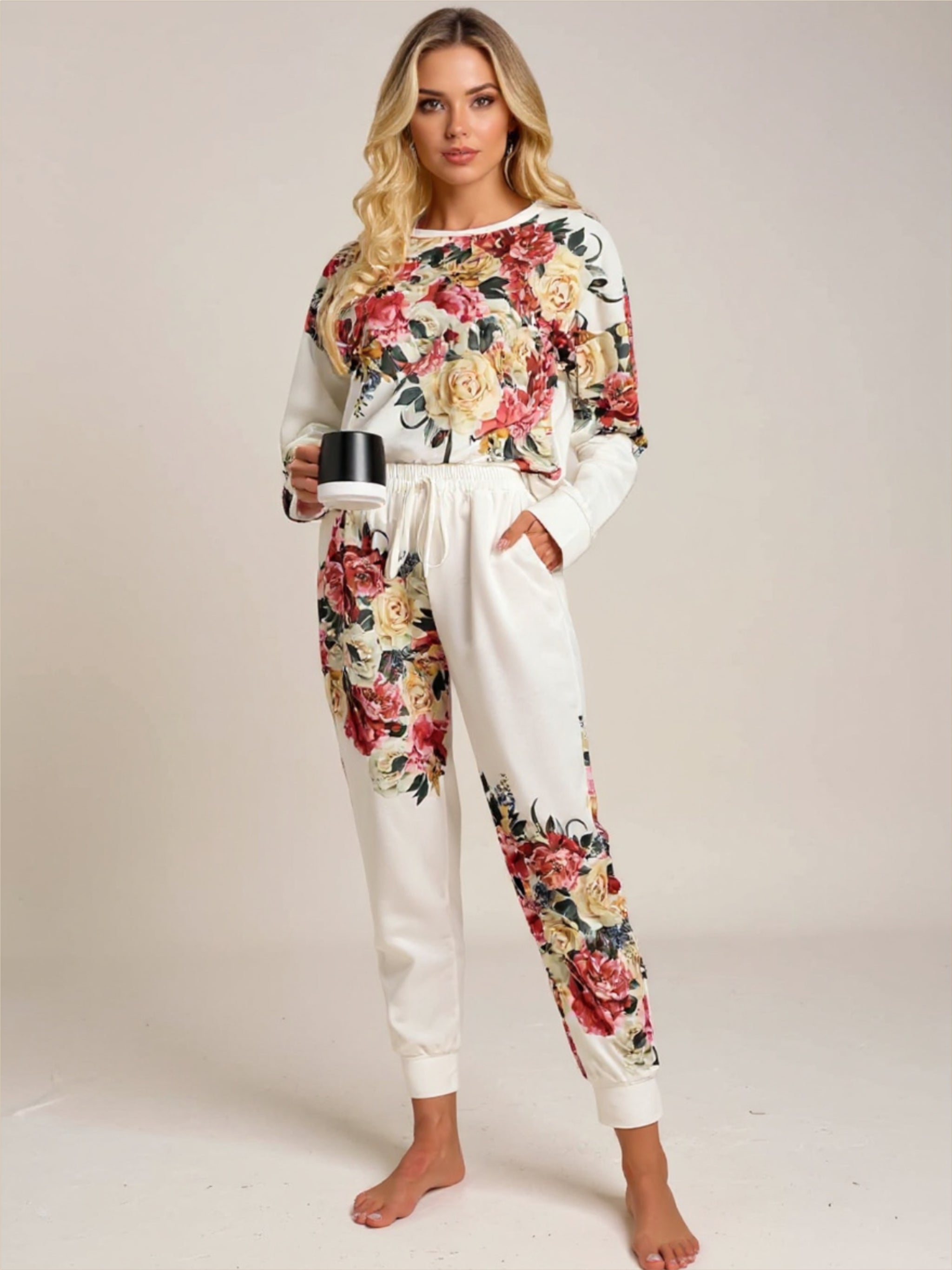 Floral Round Neck Top & Pants Lounge Set