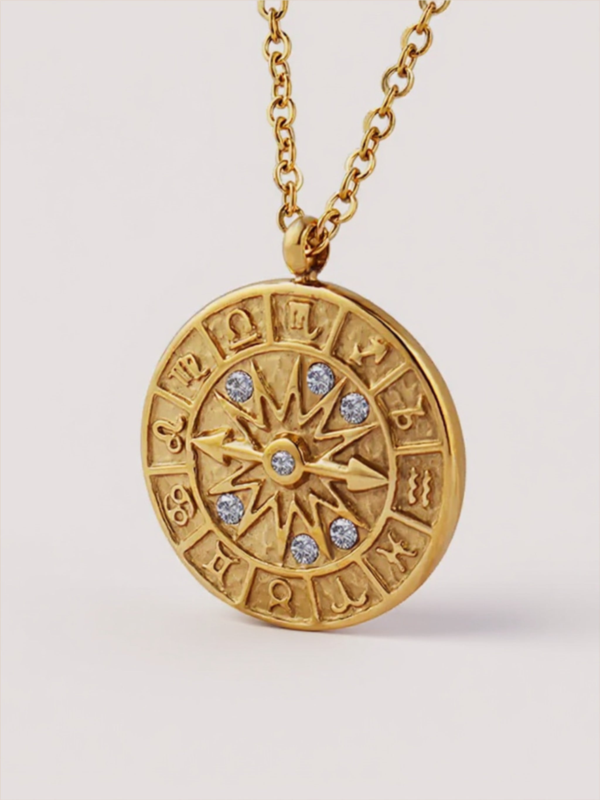 Gold CZ Titanium Steel Timepiece Shape Necklace