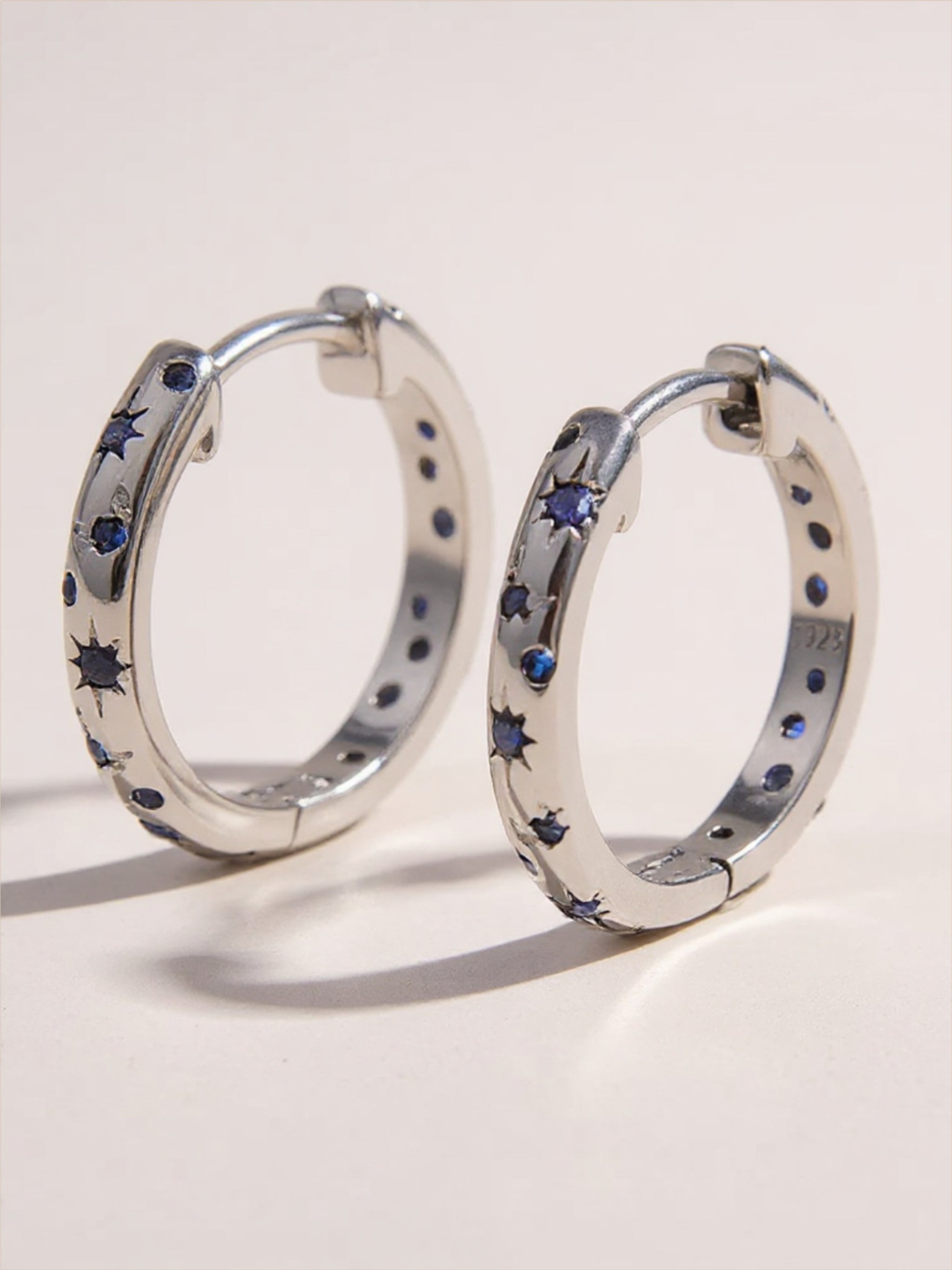 925 Sterling Silver Inlaid CZ Huggie Earrings