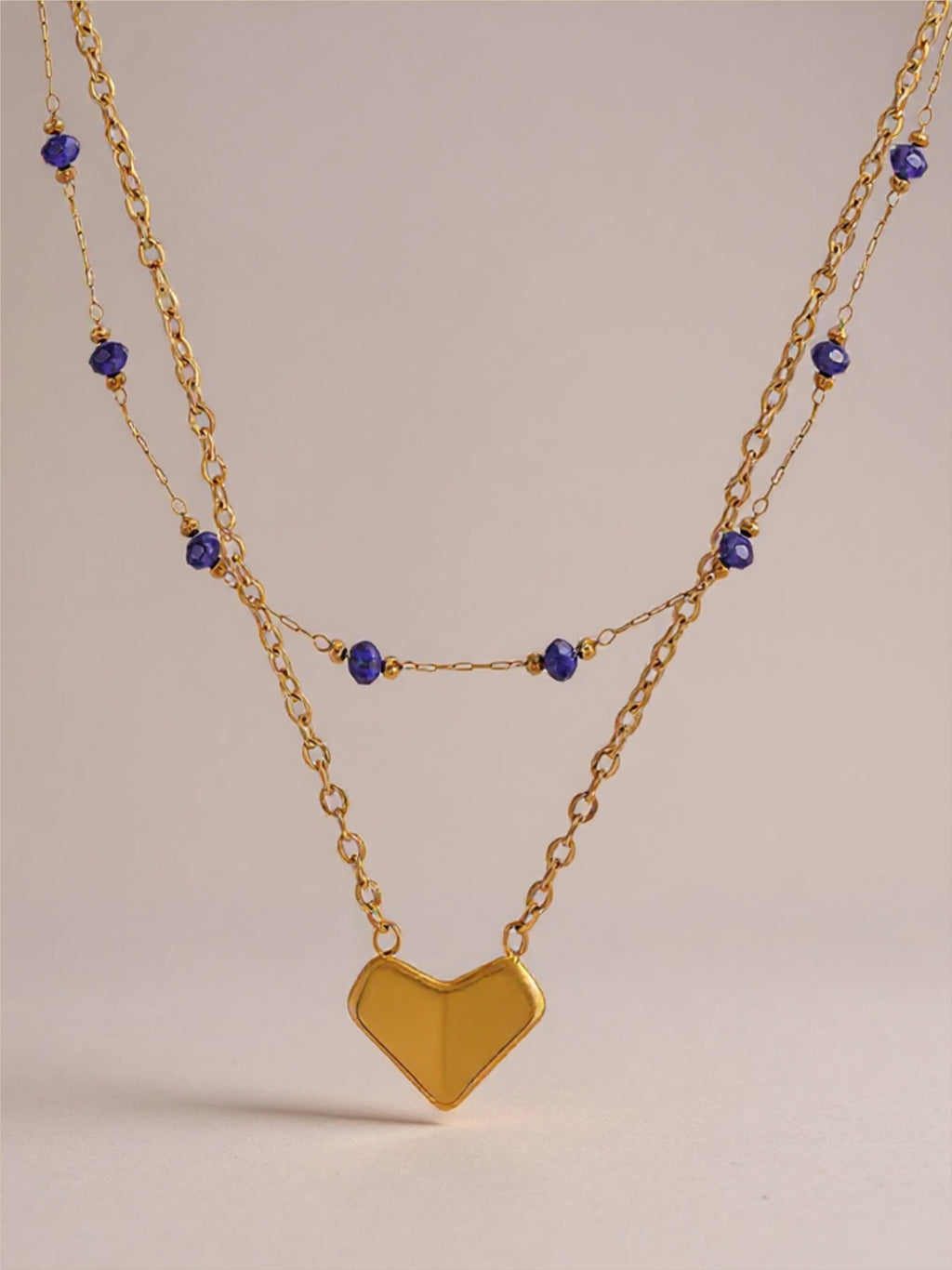 Gold Titanium Steel Crystal Double-Layered Necklace