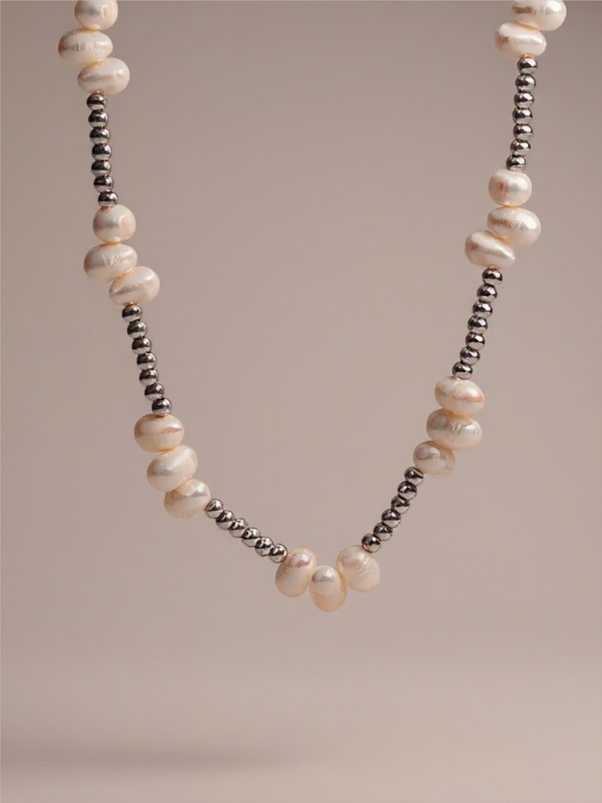 Freshwater Pearl Titanium Steel Bead Necklace