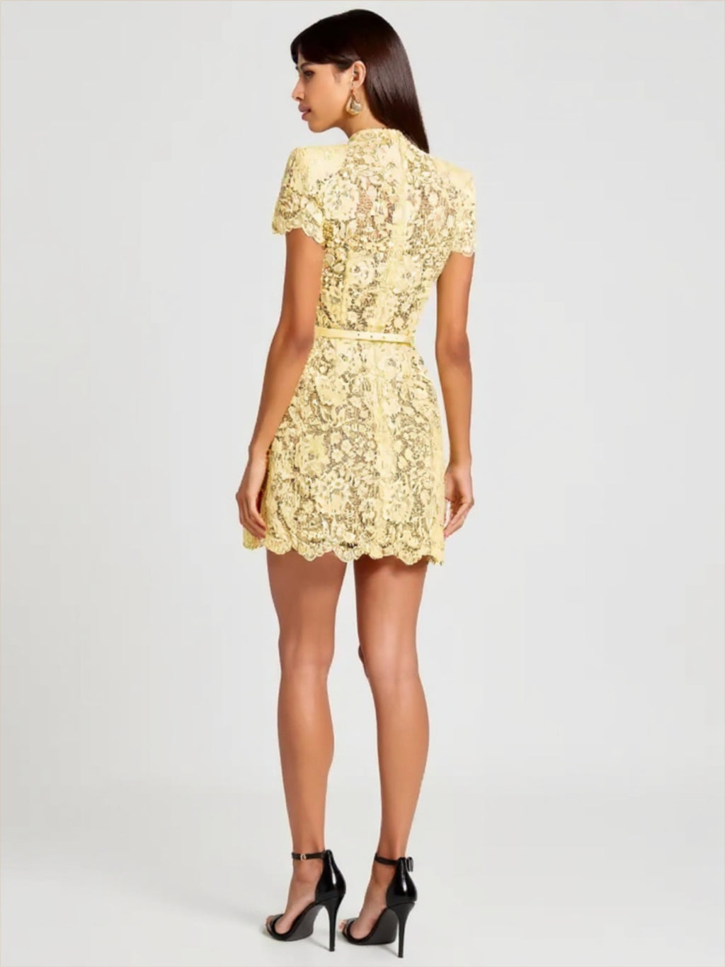 Yellow Transparent Lace Mini Dress