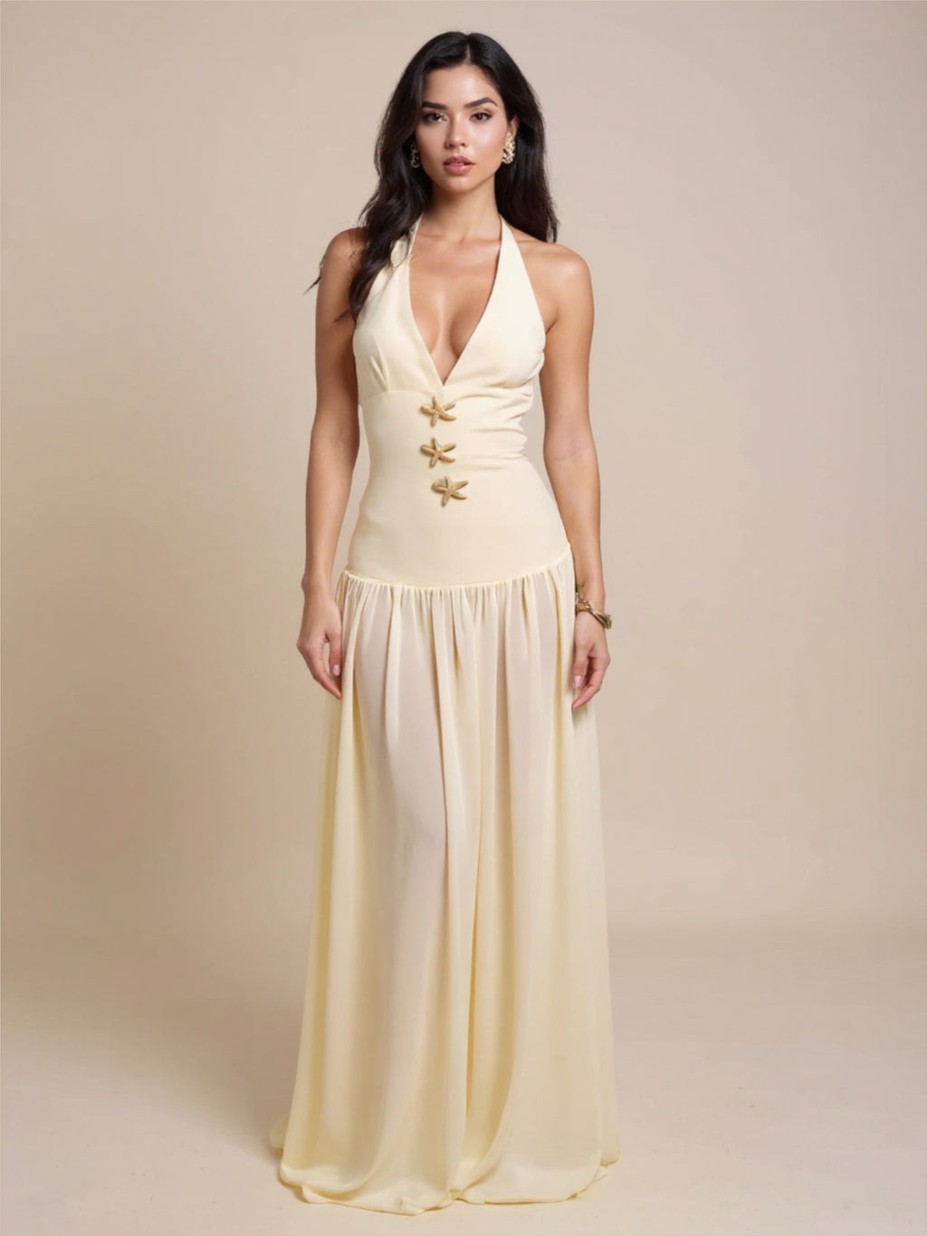 Yellow Halter Neck Maxi Dress