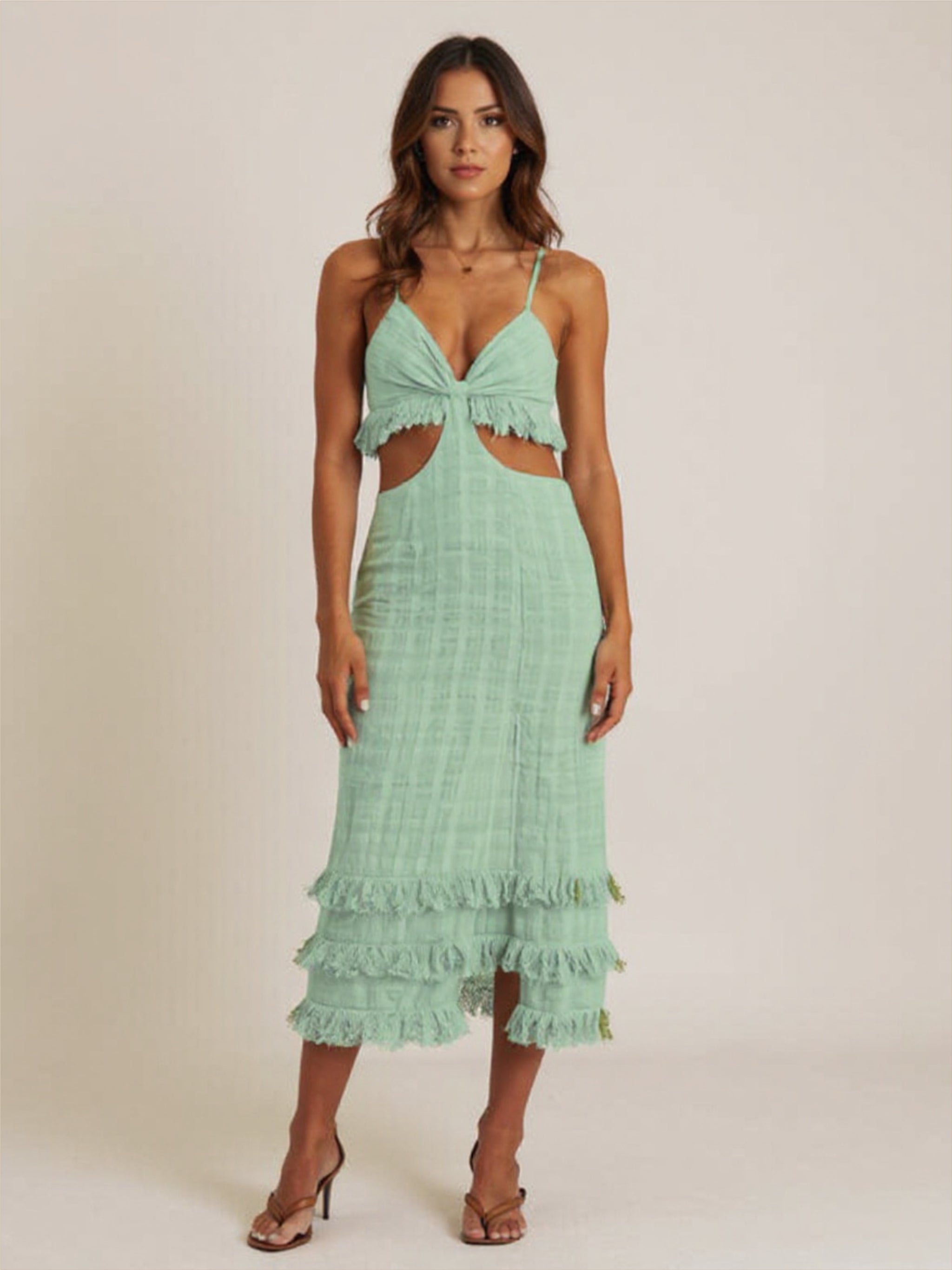 Cut Out Maxi Dress with Frill