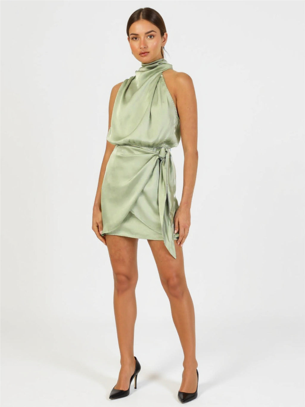 Halter Neck Satin Mini Dress