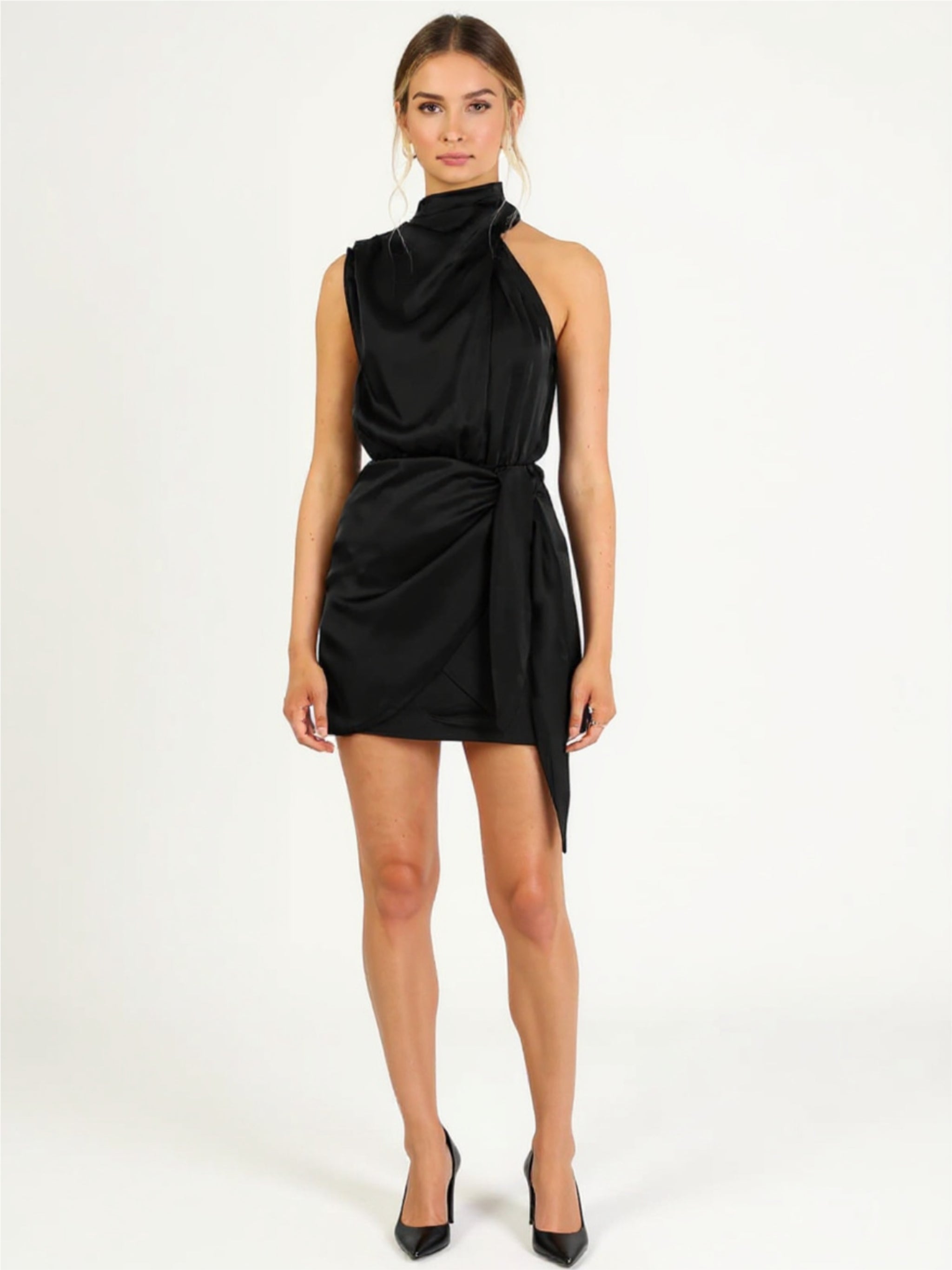 Halter Neck Satin Mini Dress