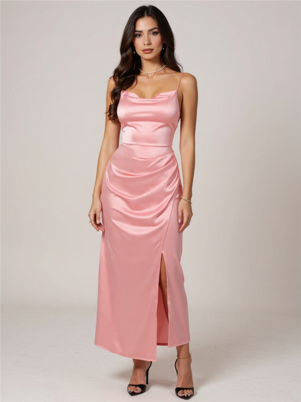 Satin High Slit Bodycon Dress