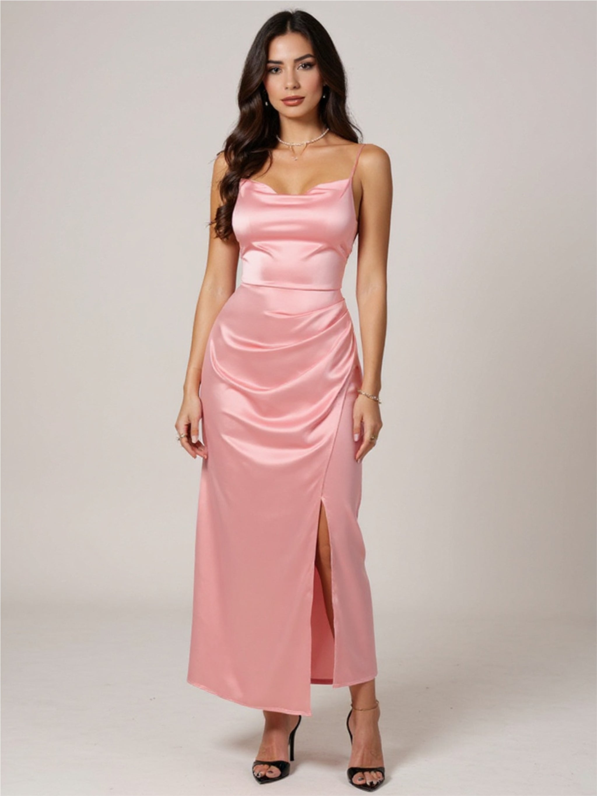 Satin High Slit Bodycon Dress