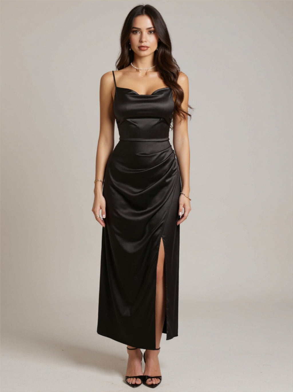 Satin High Slit Bodycon Dress