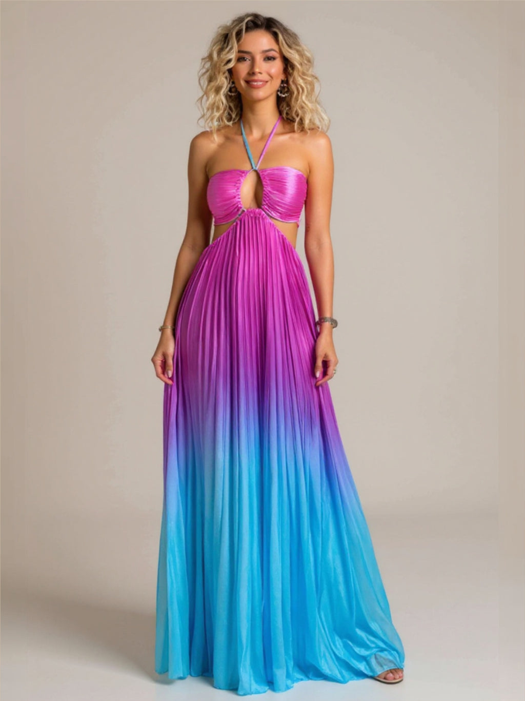 Halter Neck Pleated Dress