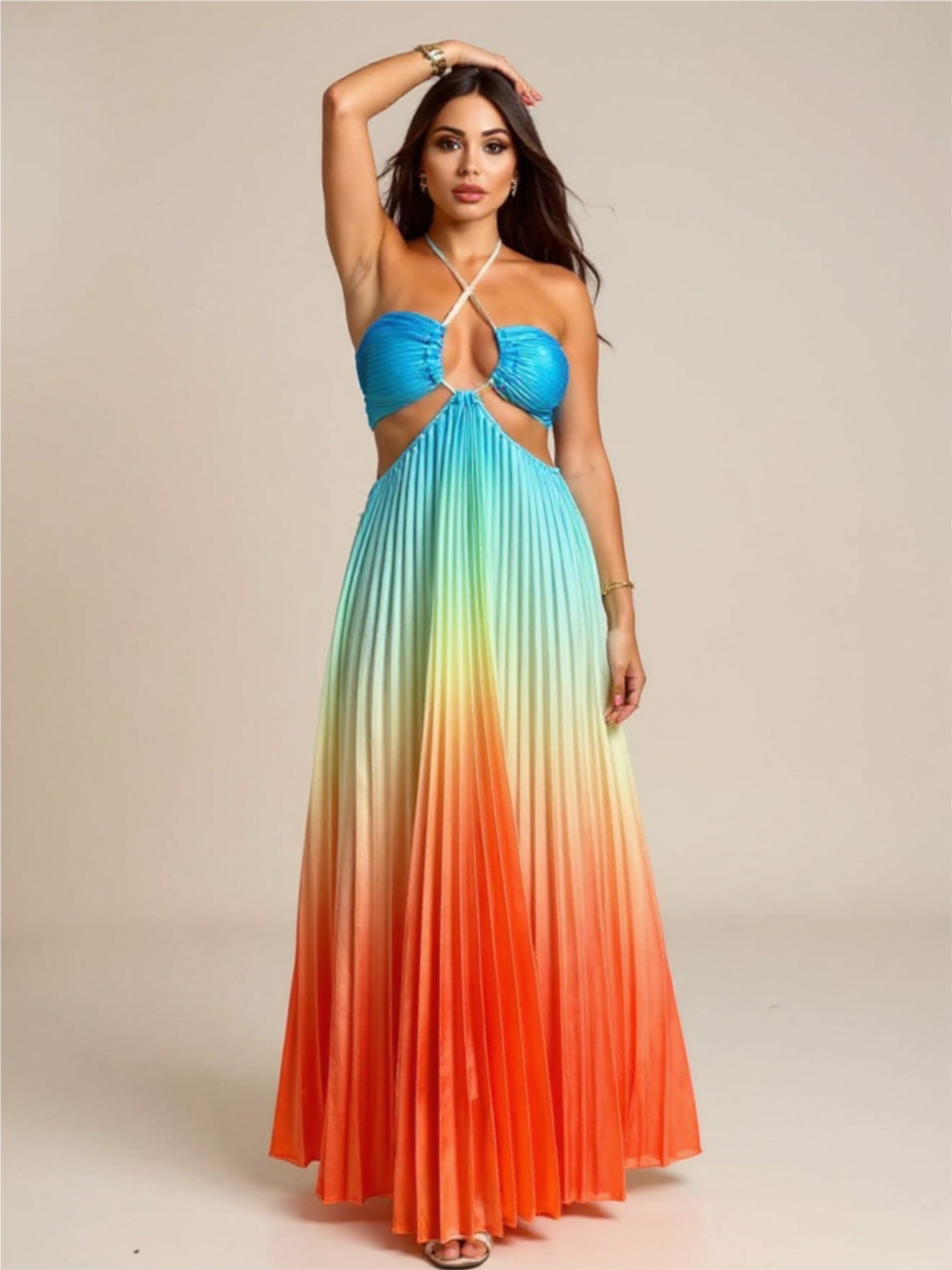 Halter Neck Pleated Dress