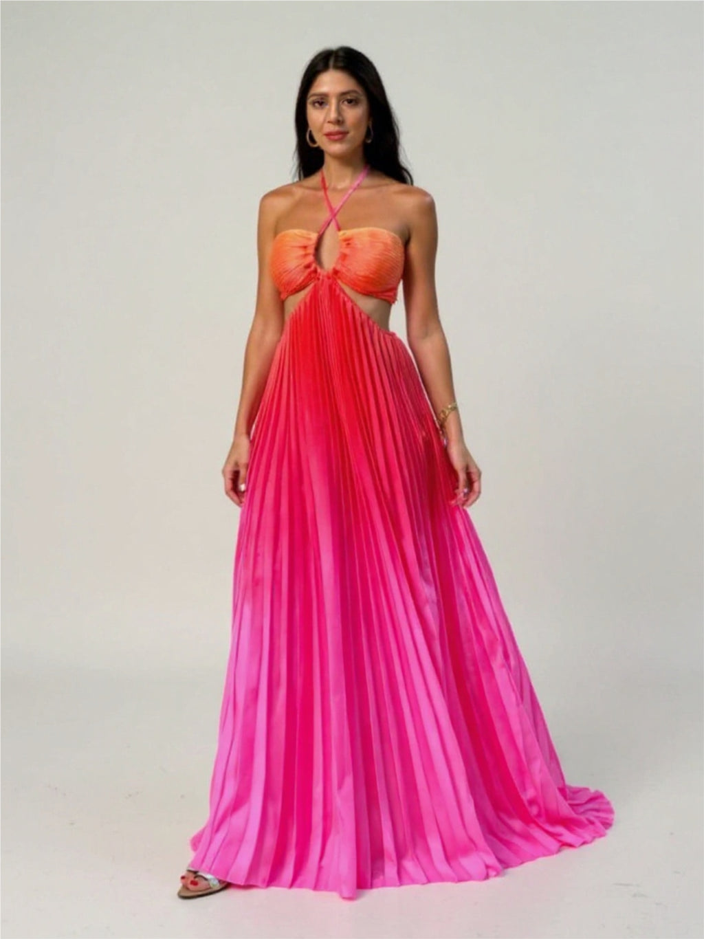 Halter Neck Pleated Dress