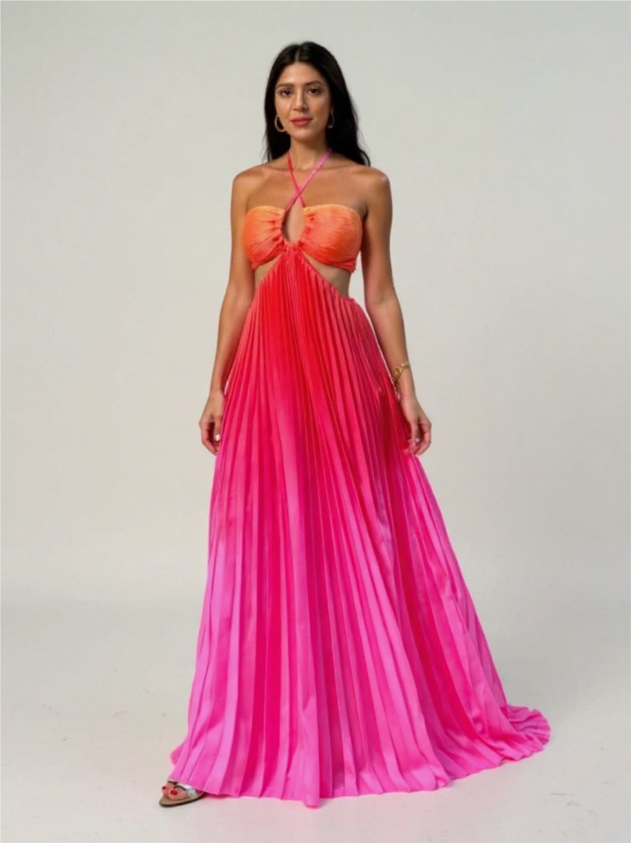 Halter Neck Pleated Dress