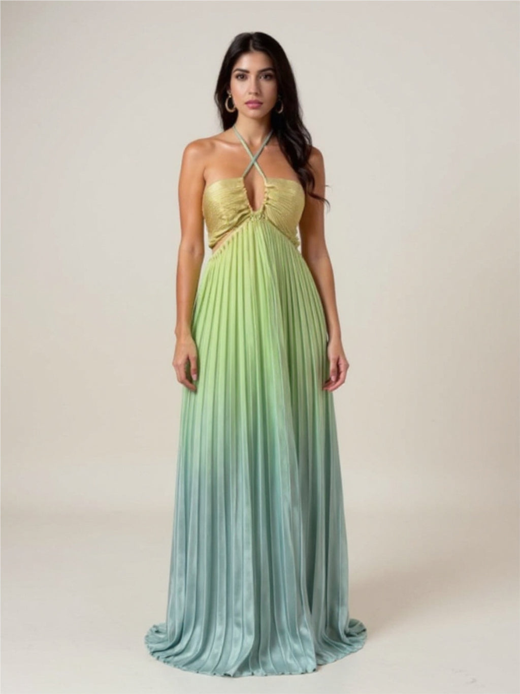 Halter Neck Pleated Dress