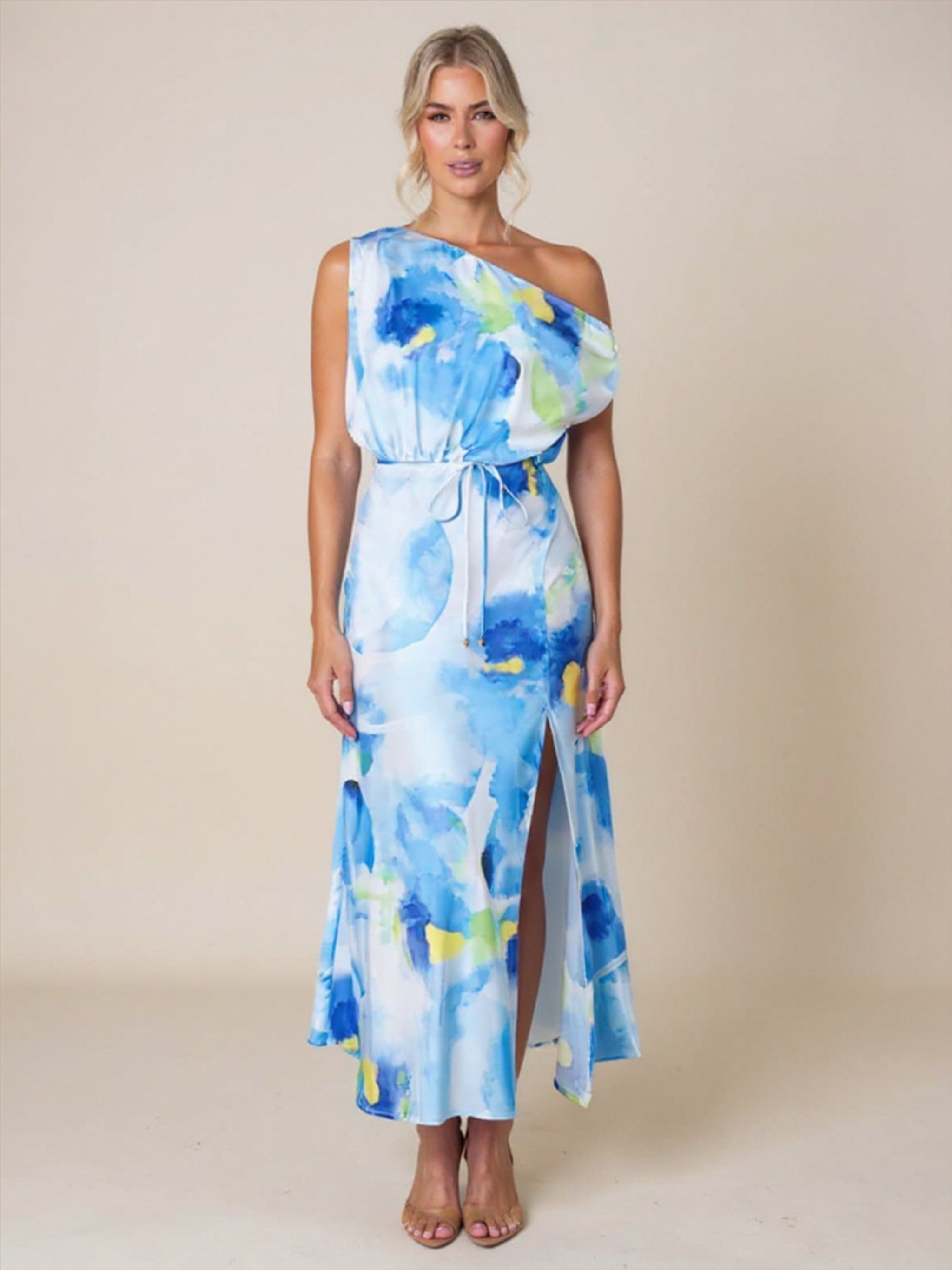 Light Blue Dress with Slit Hem