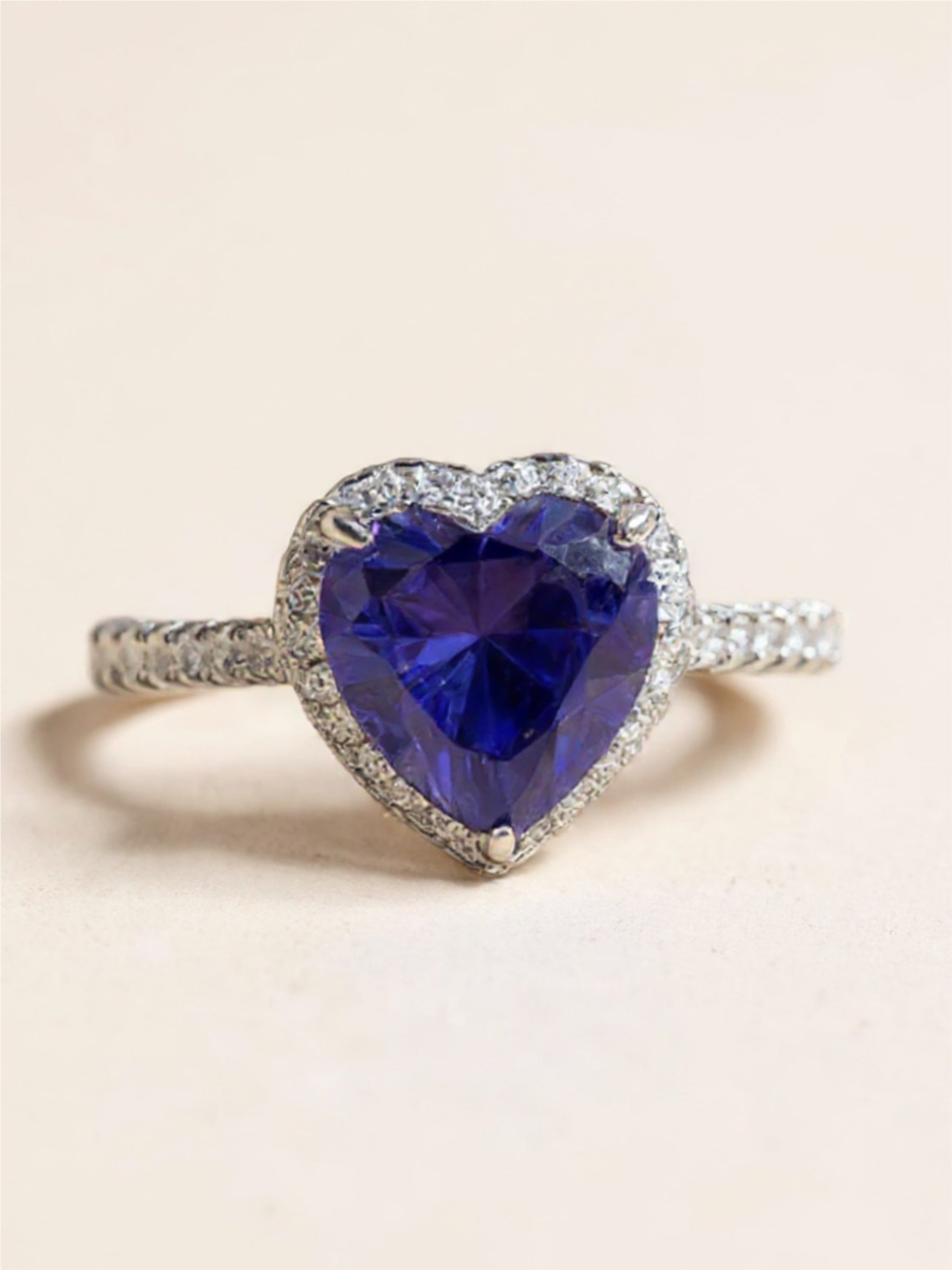 2 Carat Blue Moissanite Heart Side Stone Ring