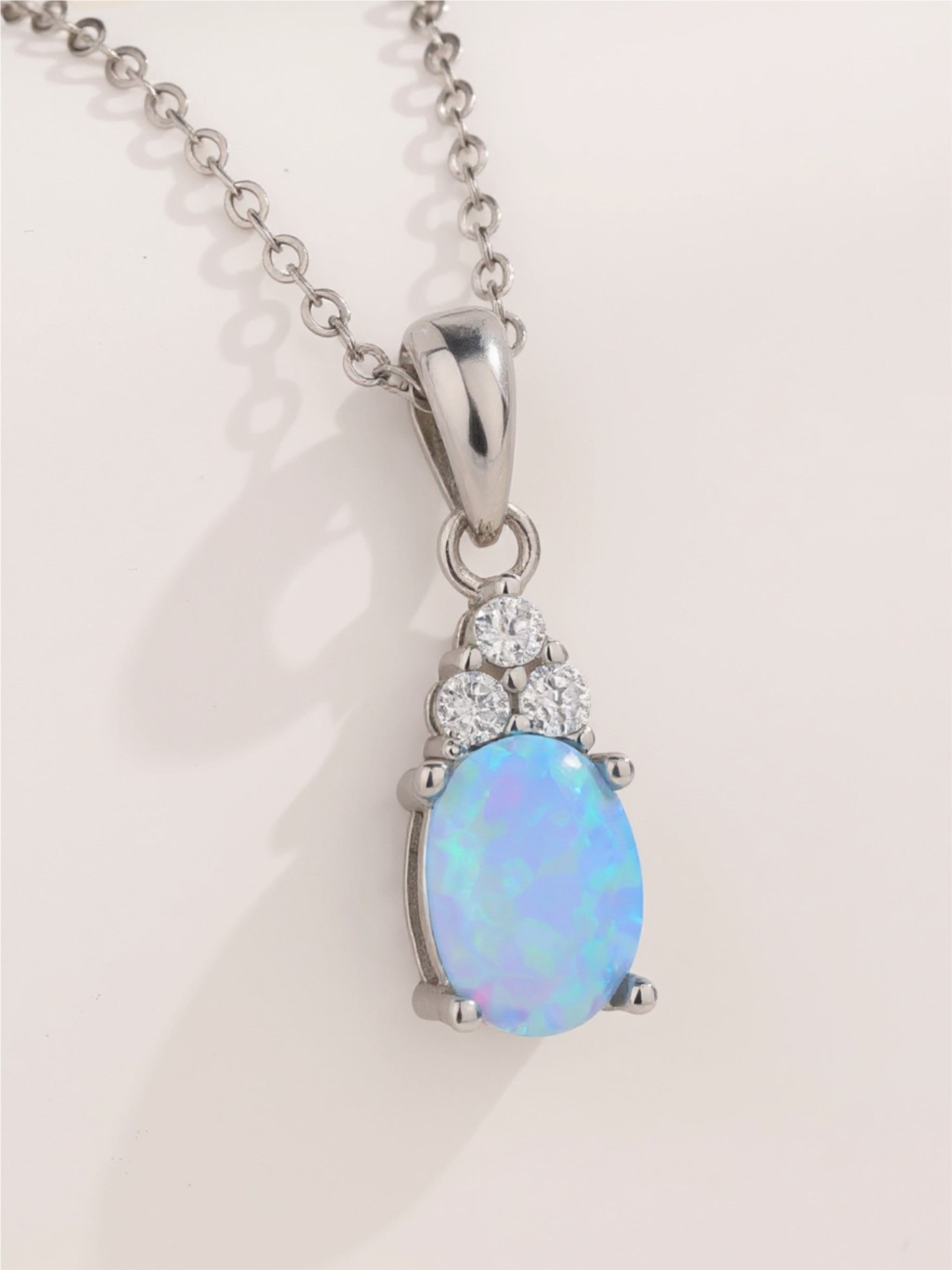 925 Sterling Silver Opal Pendant Necklace