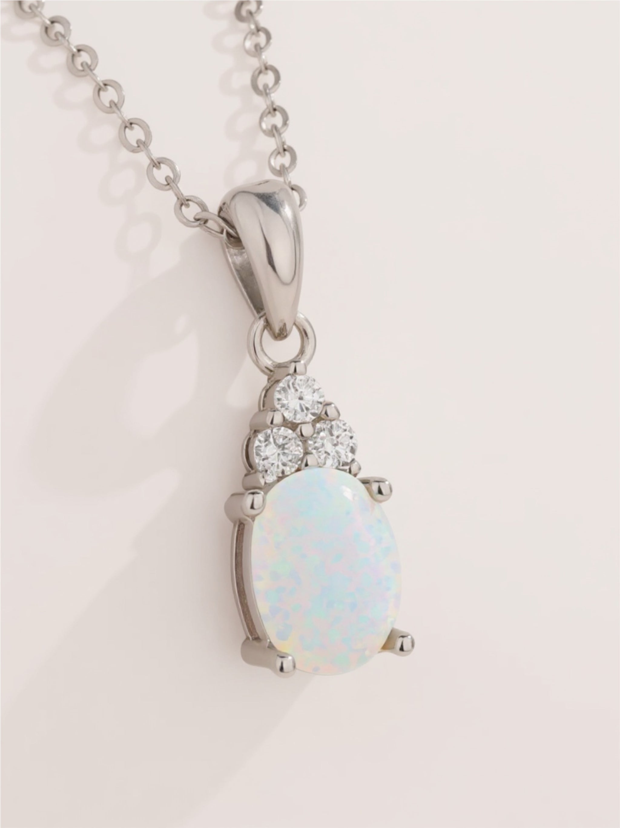 925 Sterling Silver Opal Pendant Necklace