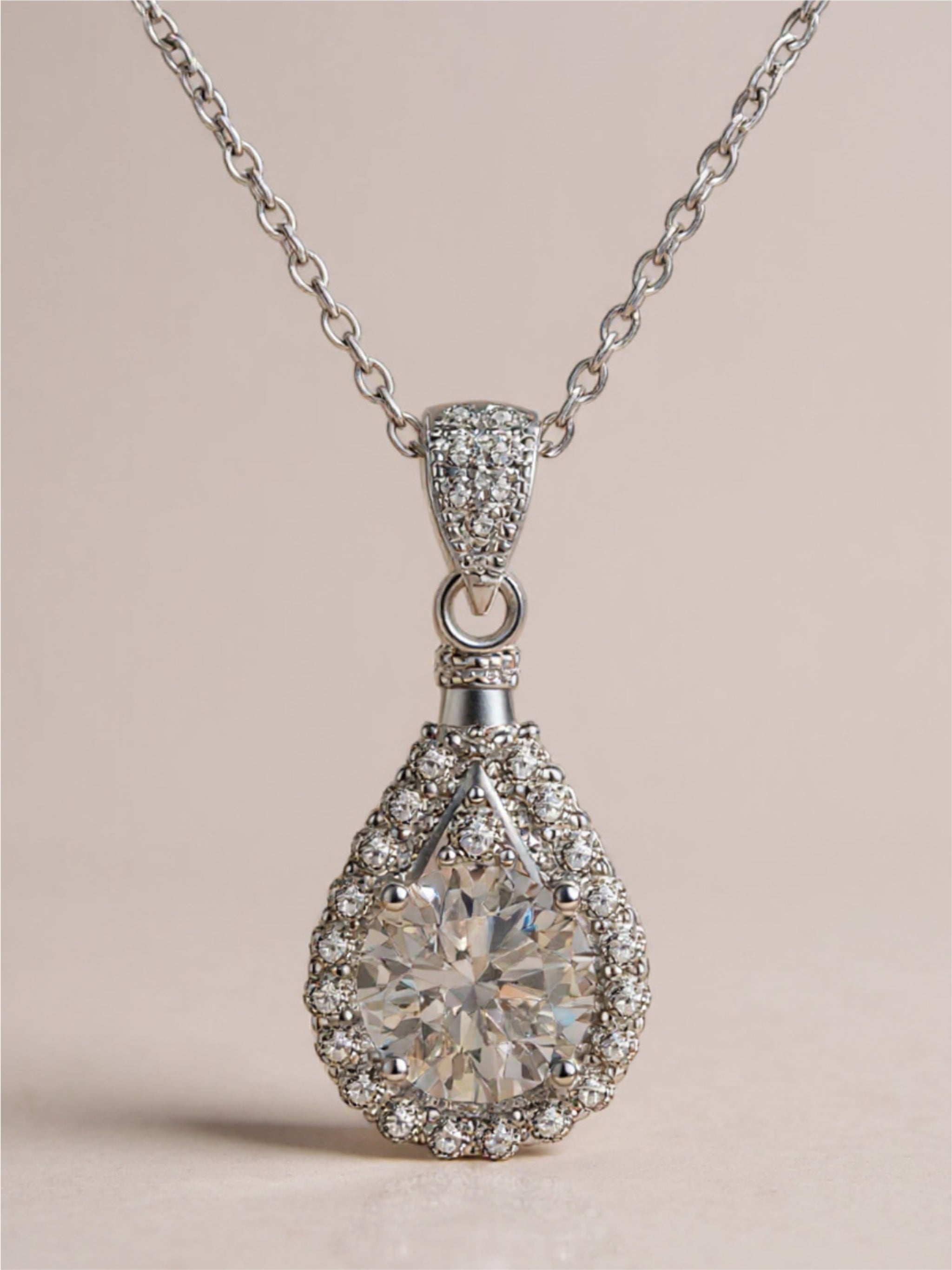 2 Carat Moissanite Teardrop Pendant 925 Sterling Silver Necklace