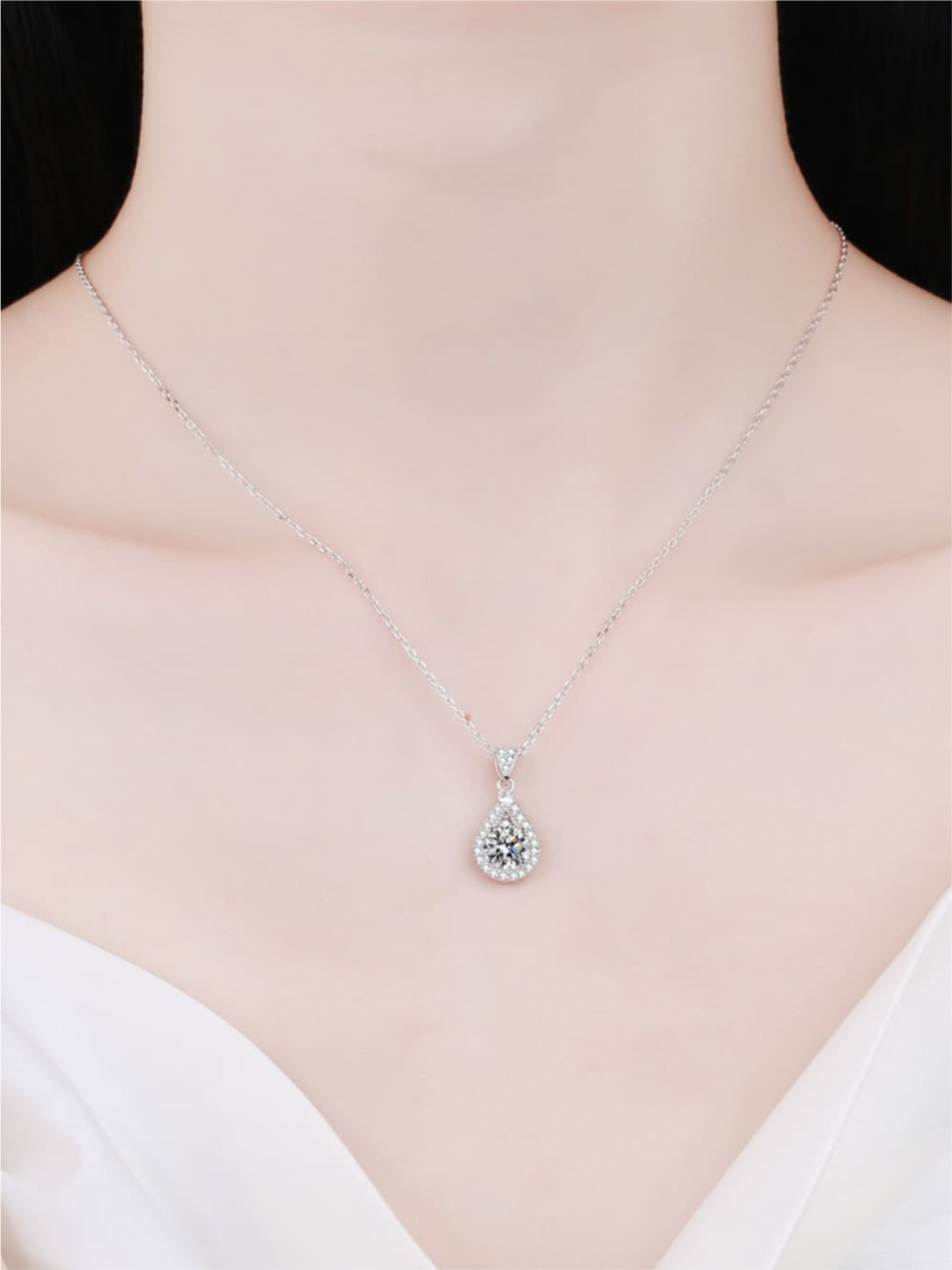 2 Carat Moissanite Teardrop Pendant 925 Sterling Silver Necklace