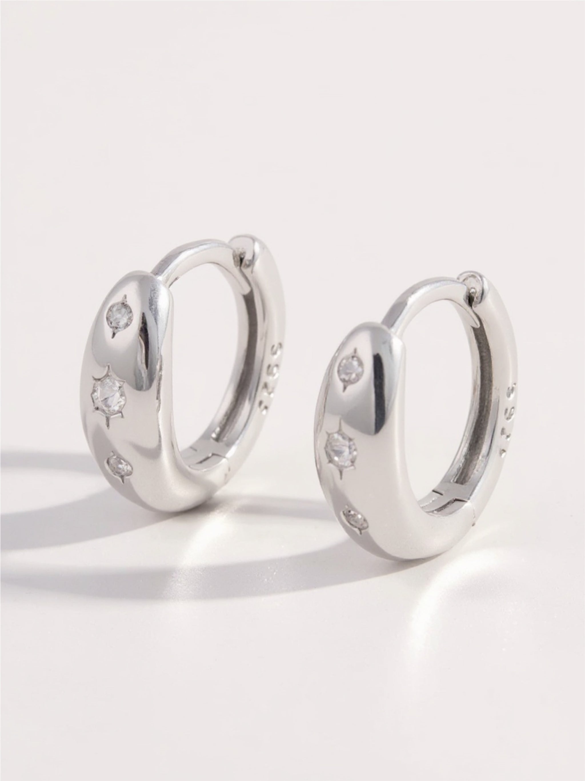 925 Sterling Silver Inlaid CZ Huggie Earrings