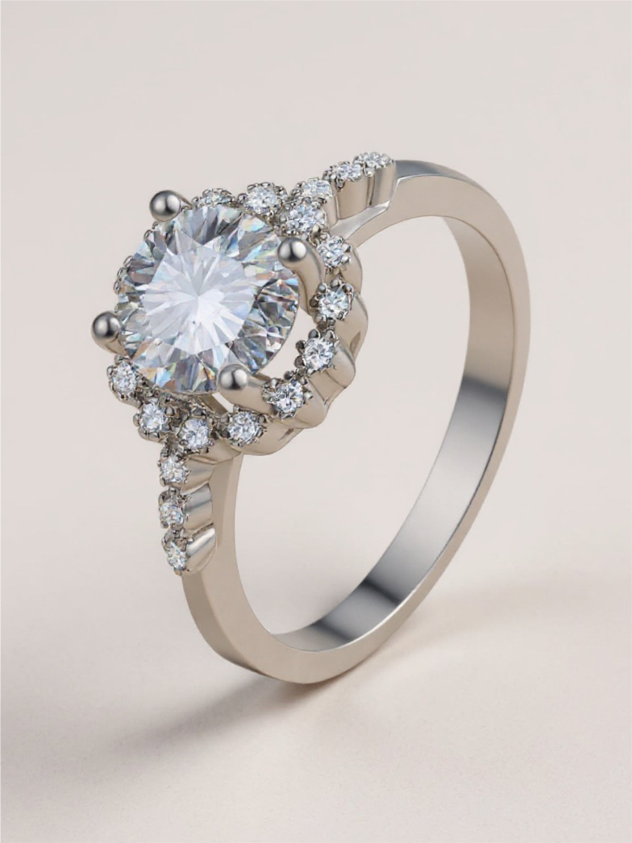 1 Carat Moissanite 925 Sterling Silver Halo Ring