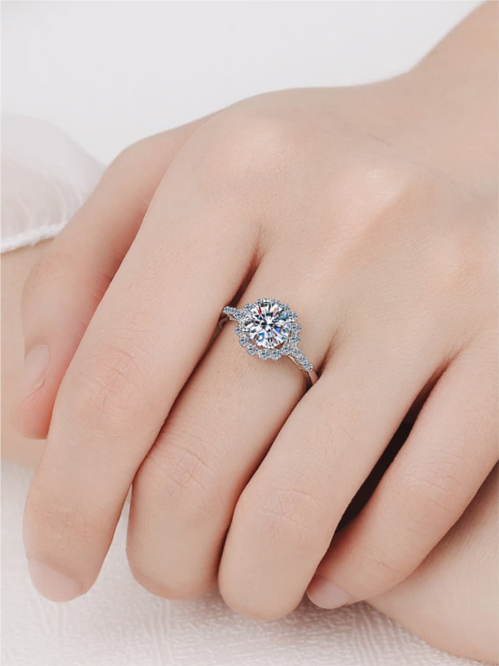1 Carat Moissanite 925 Sterling Silver Halo Ring