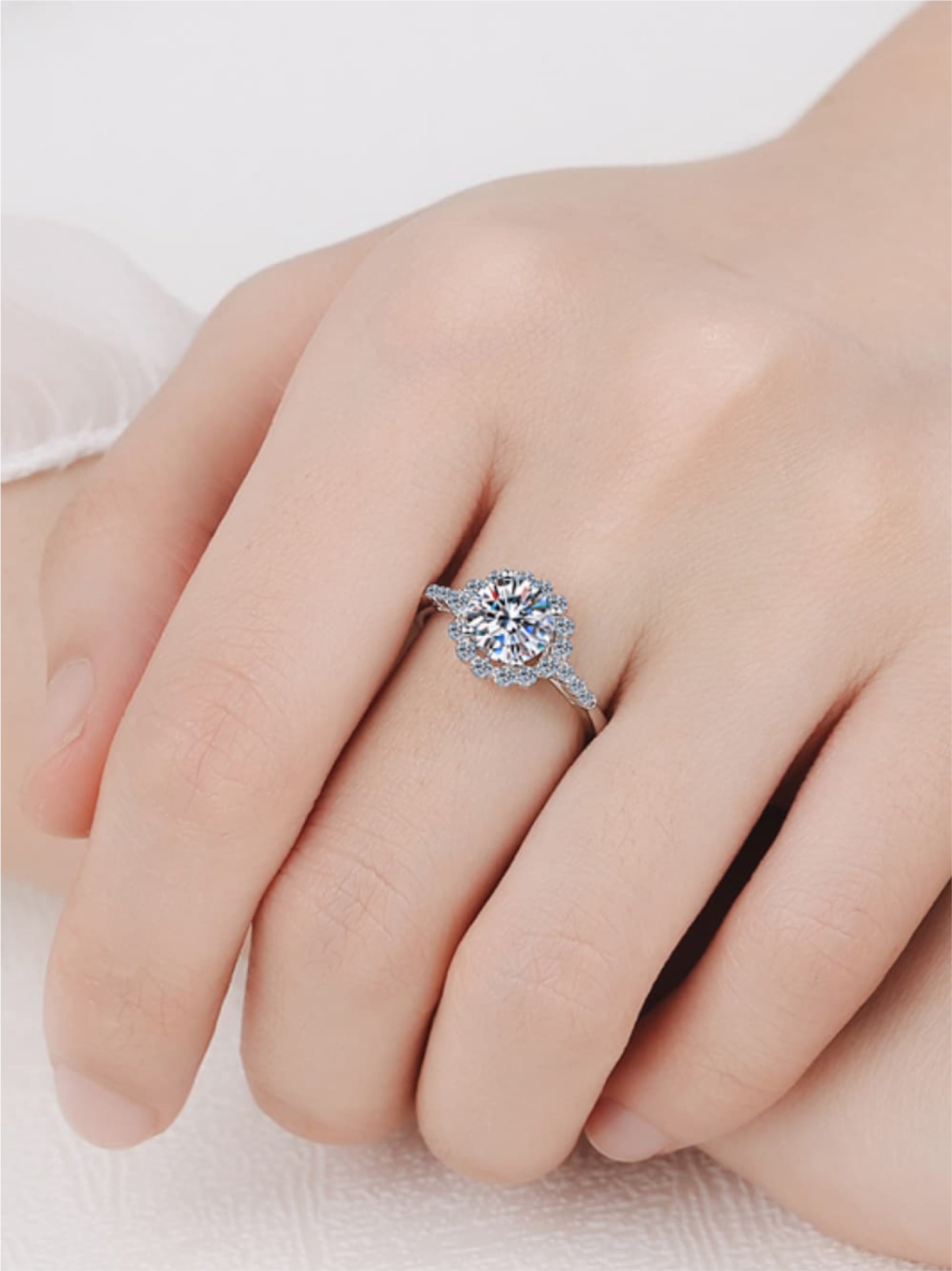 1 Carat Moissanite 925 Sterling Silver Halo Ring