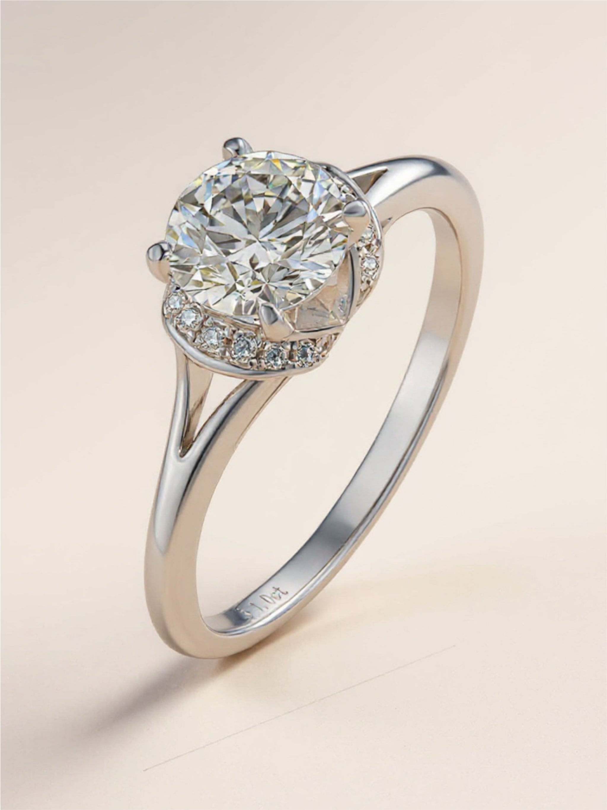 1 Carat Moissanite 925 Sterling Silver Split Shank Ring