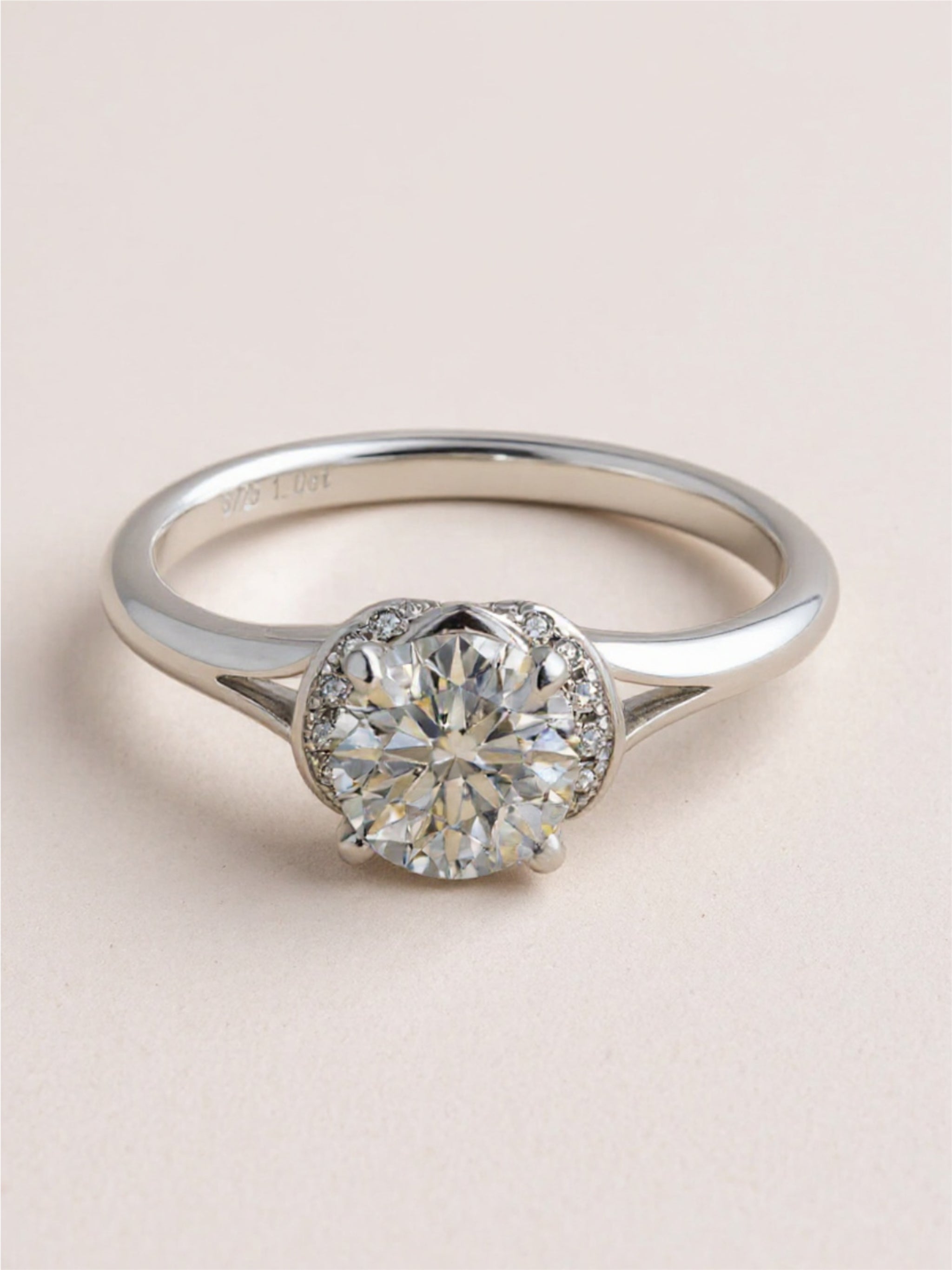 1 Carat Moissanite 925 Sterling Silver Split Shank Ring