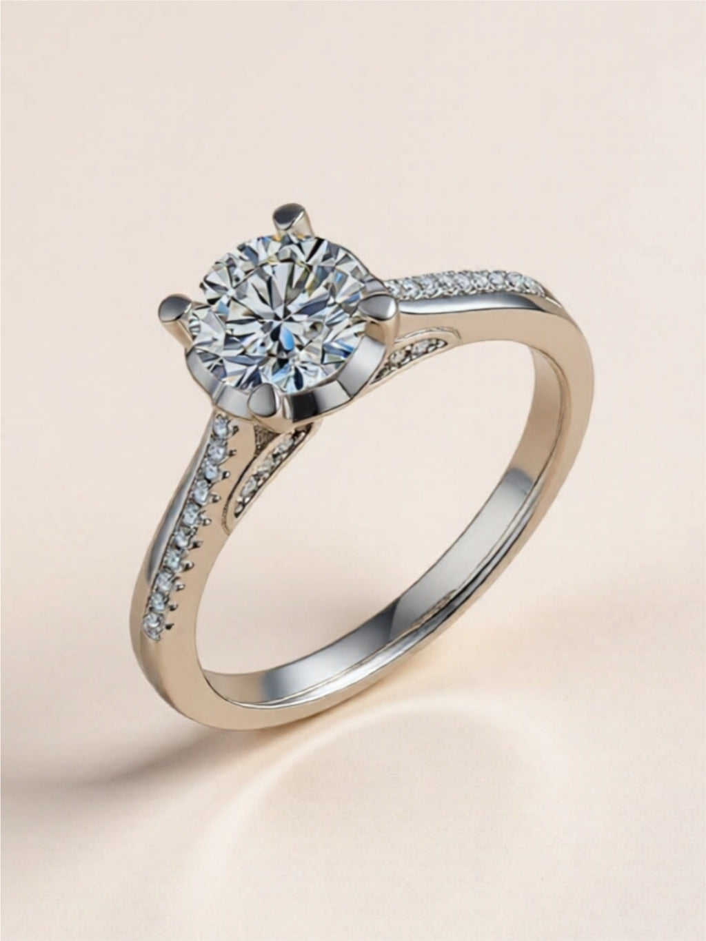 1 Carat Moissanite 925 Sterling Silver Side Stone Ring